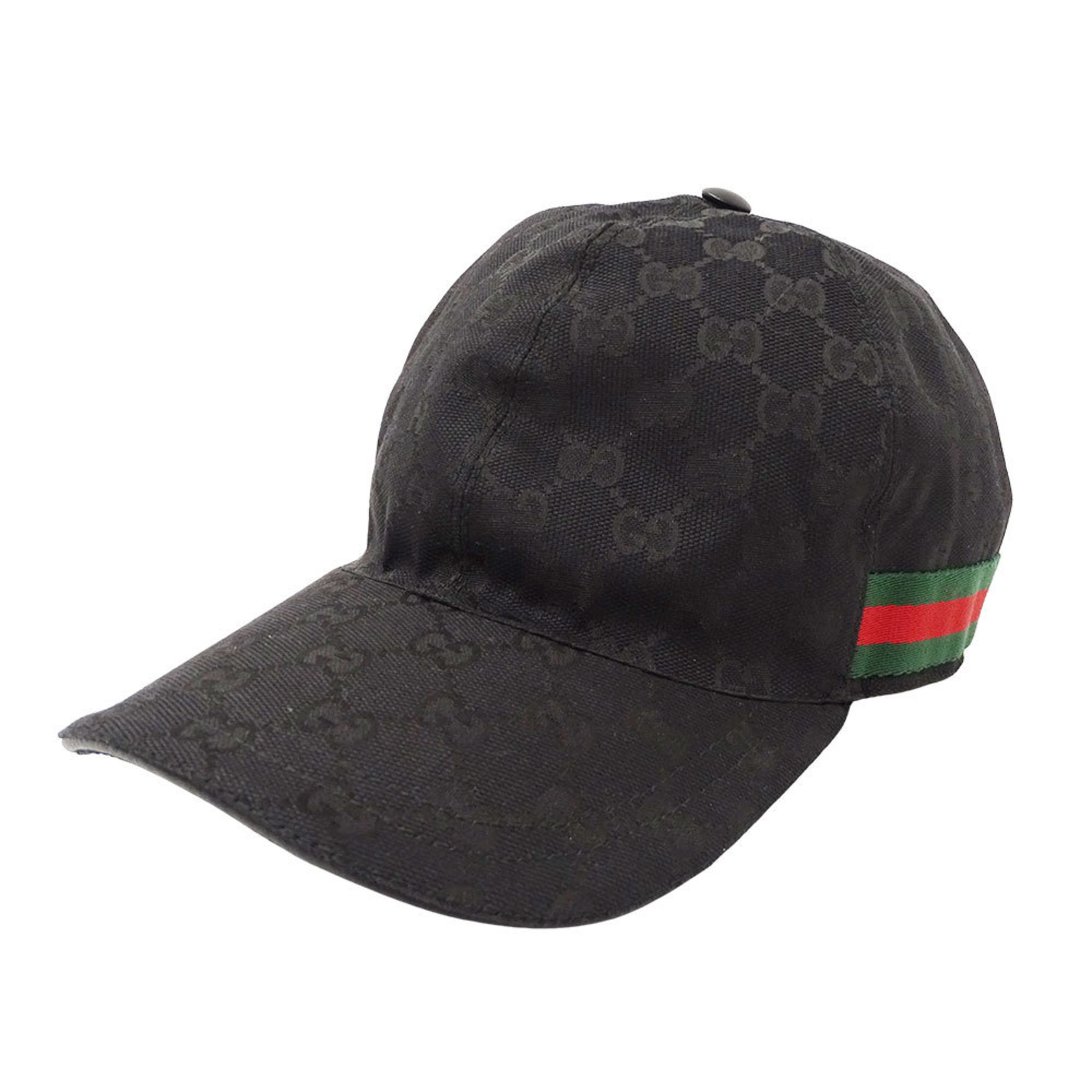 Gucci GG Canvas Baseball Cap with Web Stripe, Black, Size L (200035), 59cm, for Men and Women.