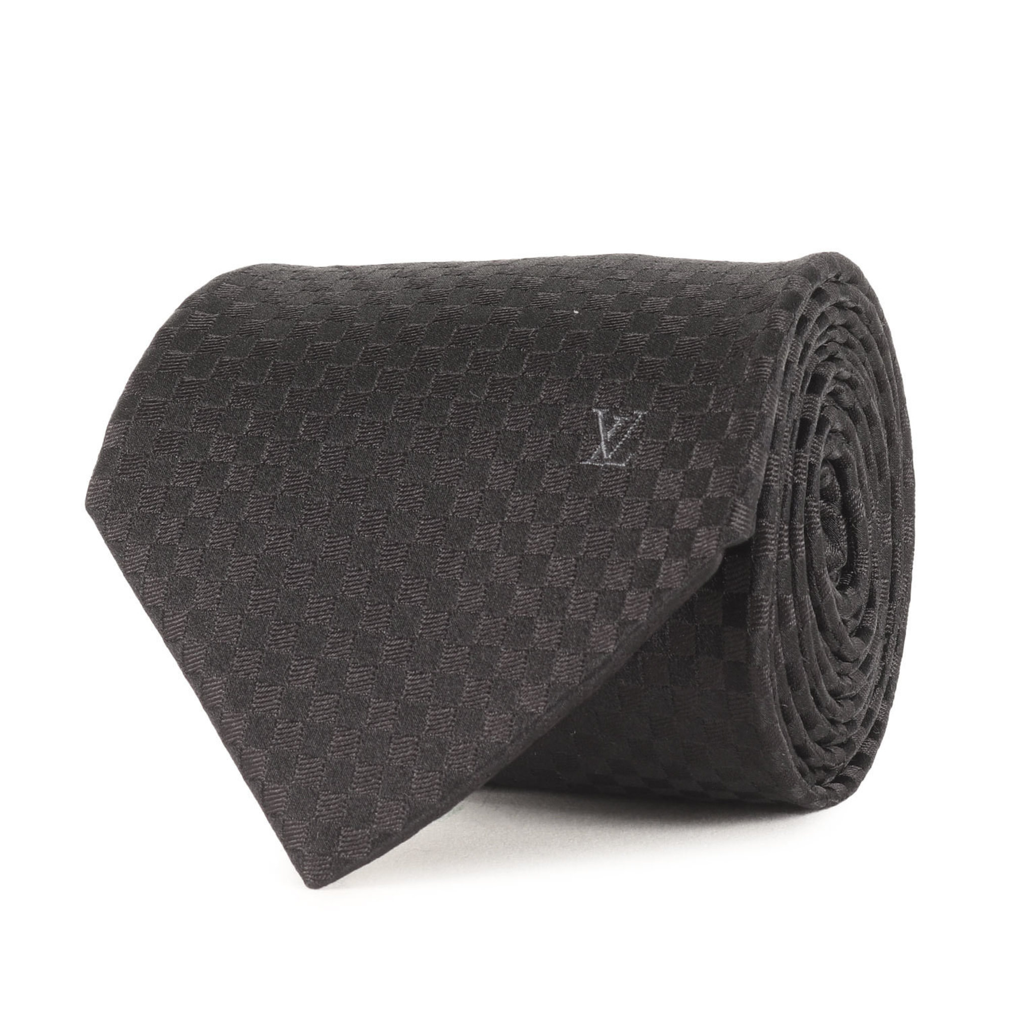 LOUIS VUITTON Louis Vuitton Tie, LV Embroidered Micro Damier Silk Black, Men’s