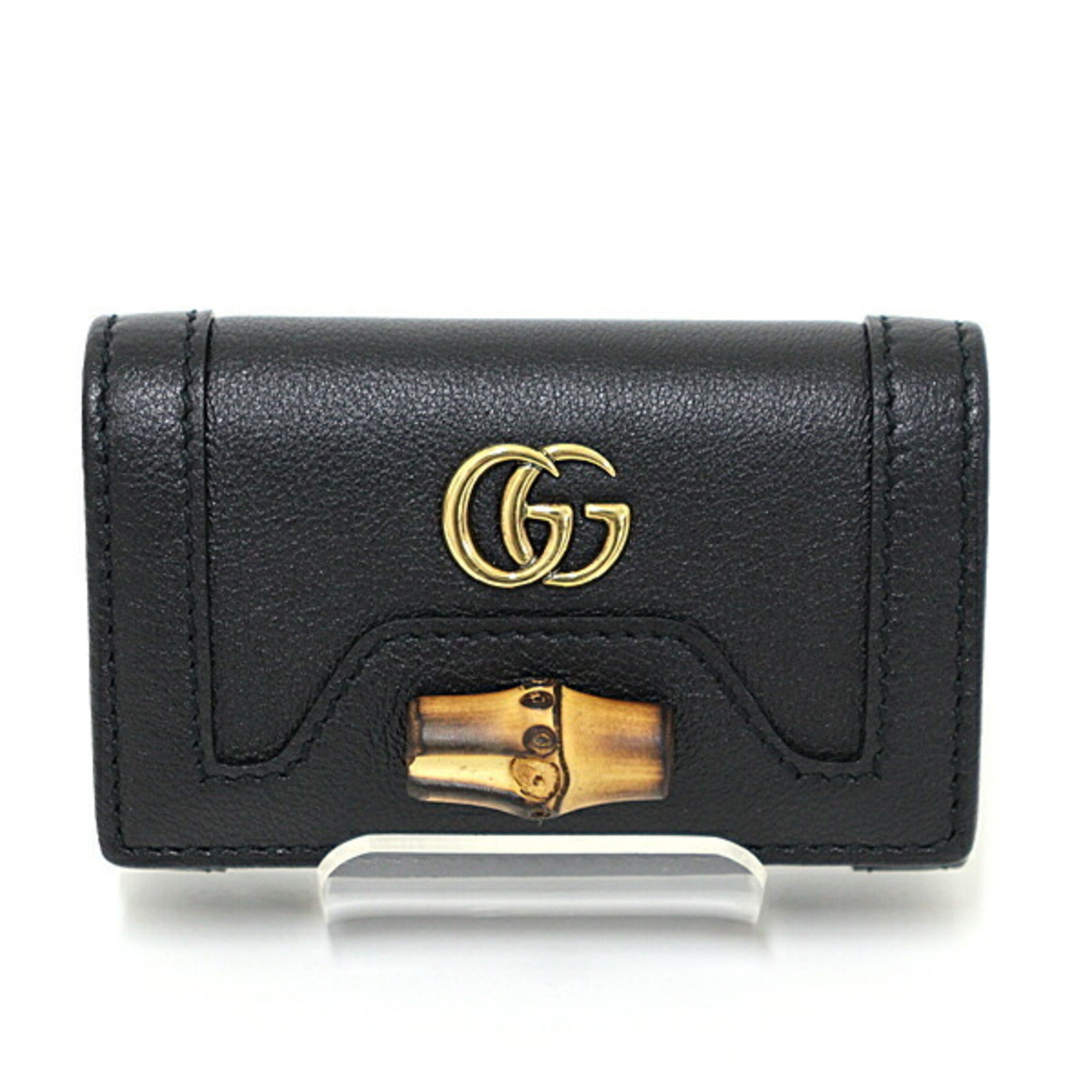 GUCCI Diana Key Case Black 658636 Bamboo Leather Double G 6-ring Unused F-04720