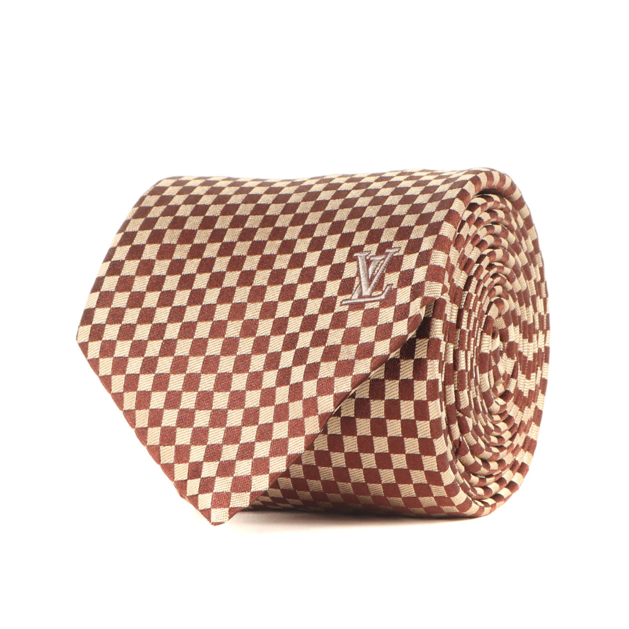 LOUIS VUITTON Louis Vuitton Micro Damier Silk Cravate Tie Brown Men’s K4615