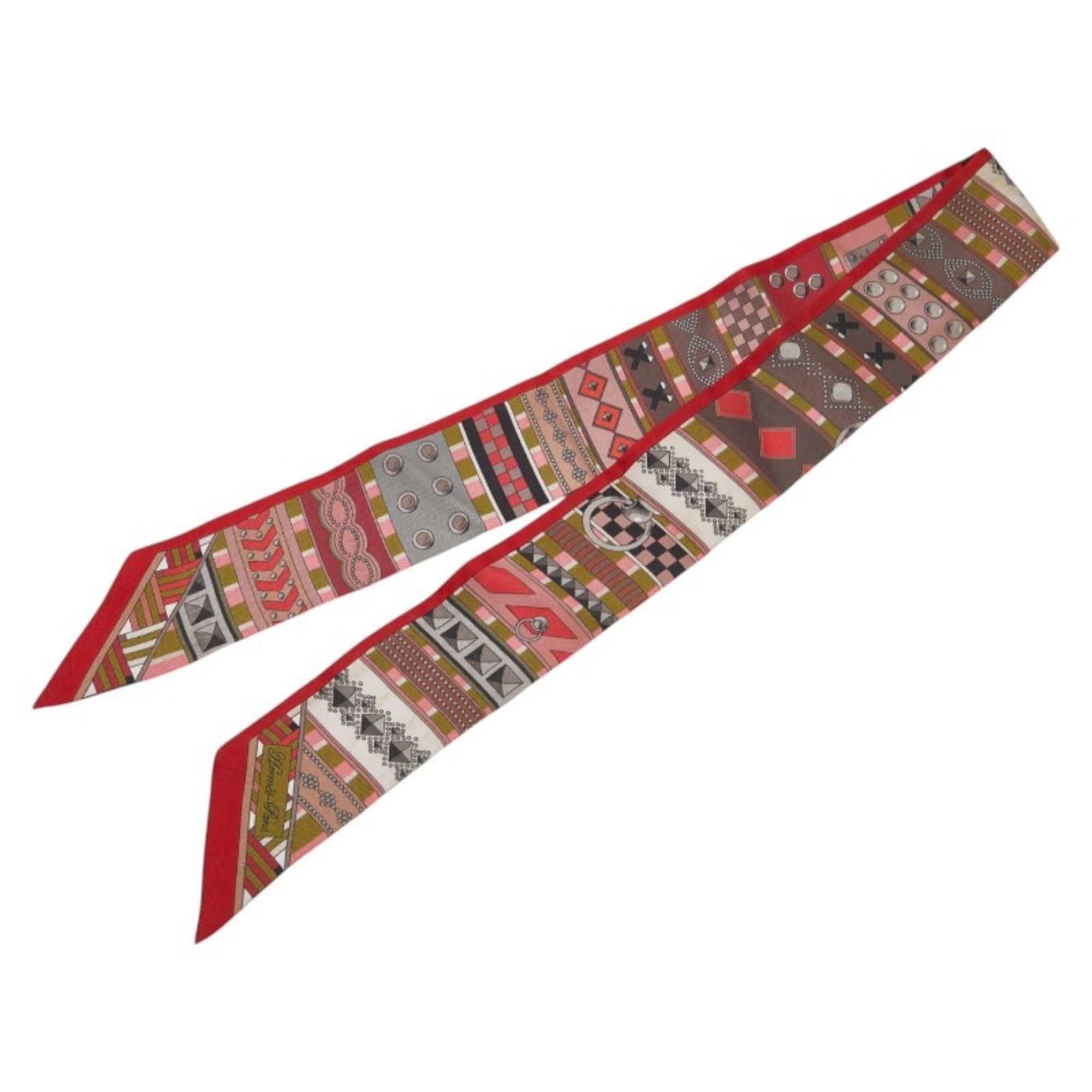 Hermes Twilly COLLIERS DE CHIENS Scarf Muffler Red Multicolor Silk Women’s HERMES
