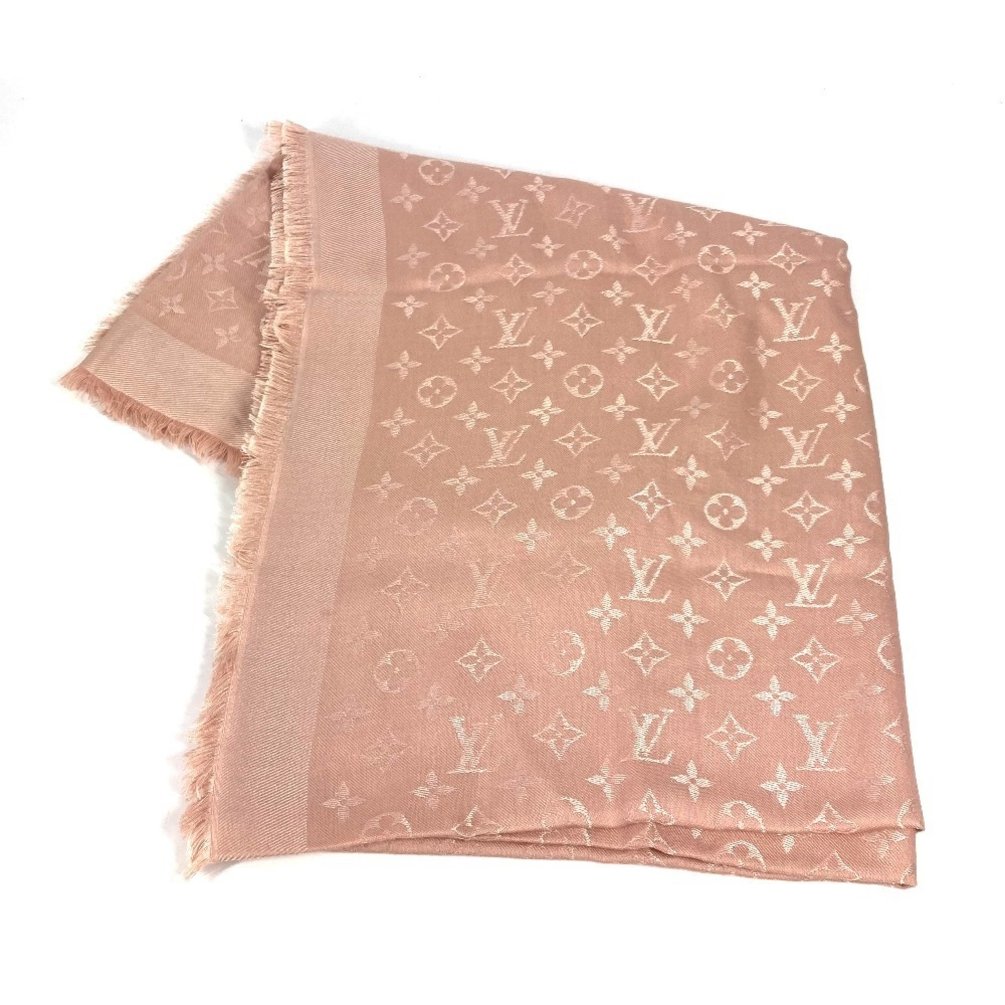 LOUIS VUITTON M74441 Fringe Large Shawl Monogram Accessory Stole Silk Wool Women’s Pink