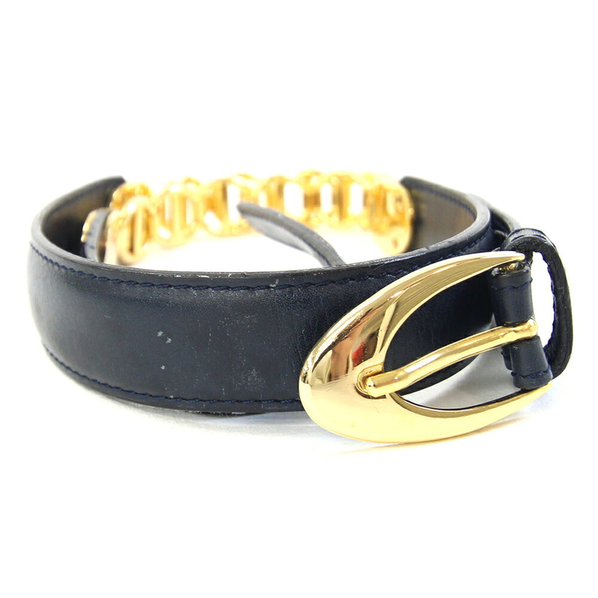 Christian Dior Dior Belt Navy Leather Old Women’s Christian