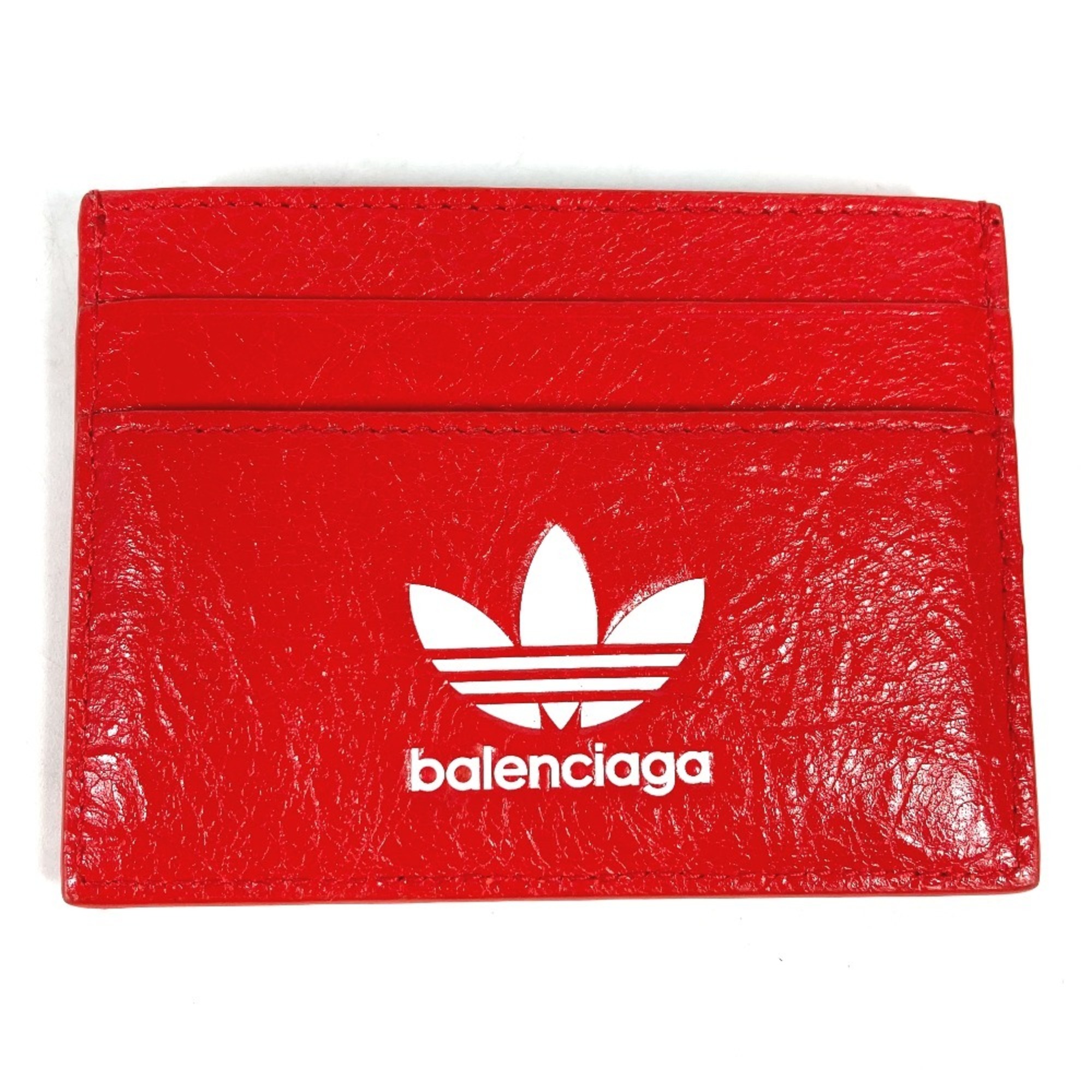 BALENCIAGA 721895 adidas collaboration business card holder, pass case, leather, men’s, red