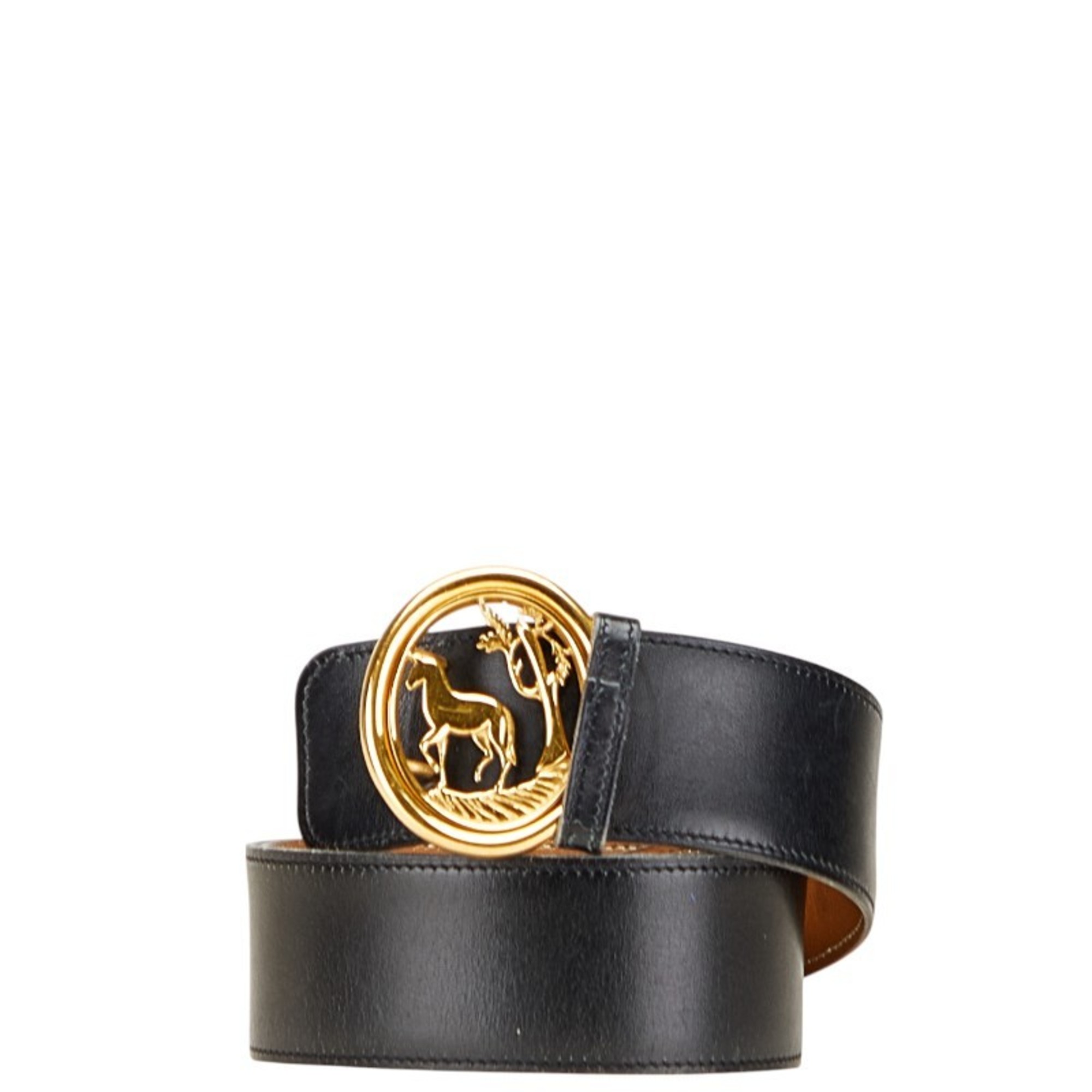 Hermes Horse Buckle Belt, Size 80, Black/Brown Leather, Women’s, HERMES