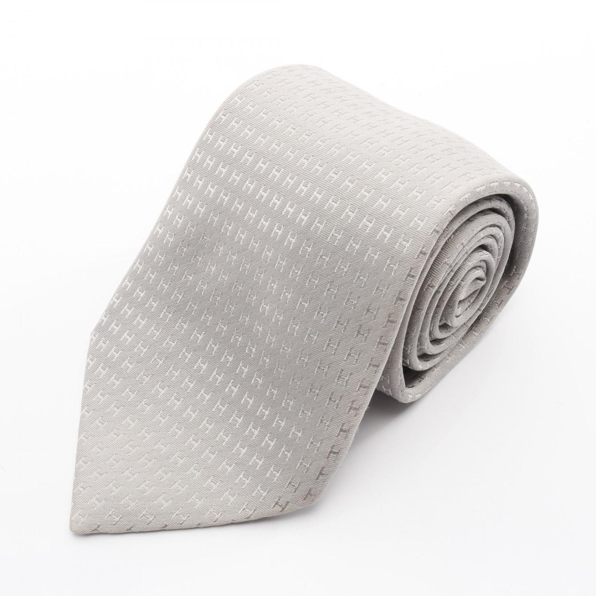 Hermes HermÃ¨s H-patterned silk tie for men, gray