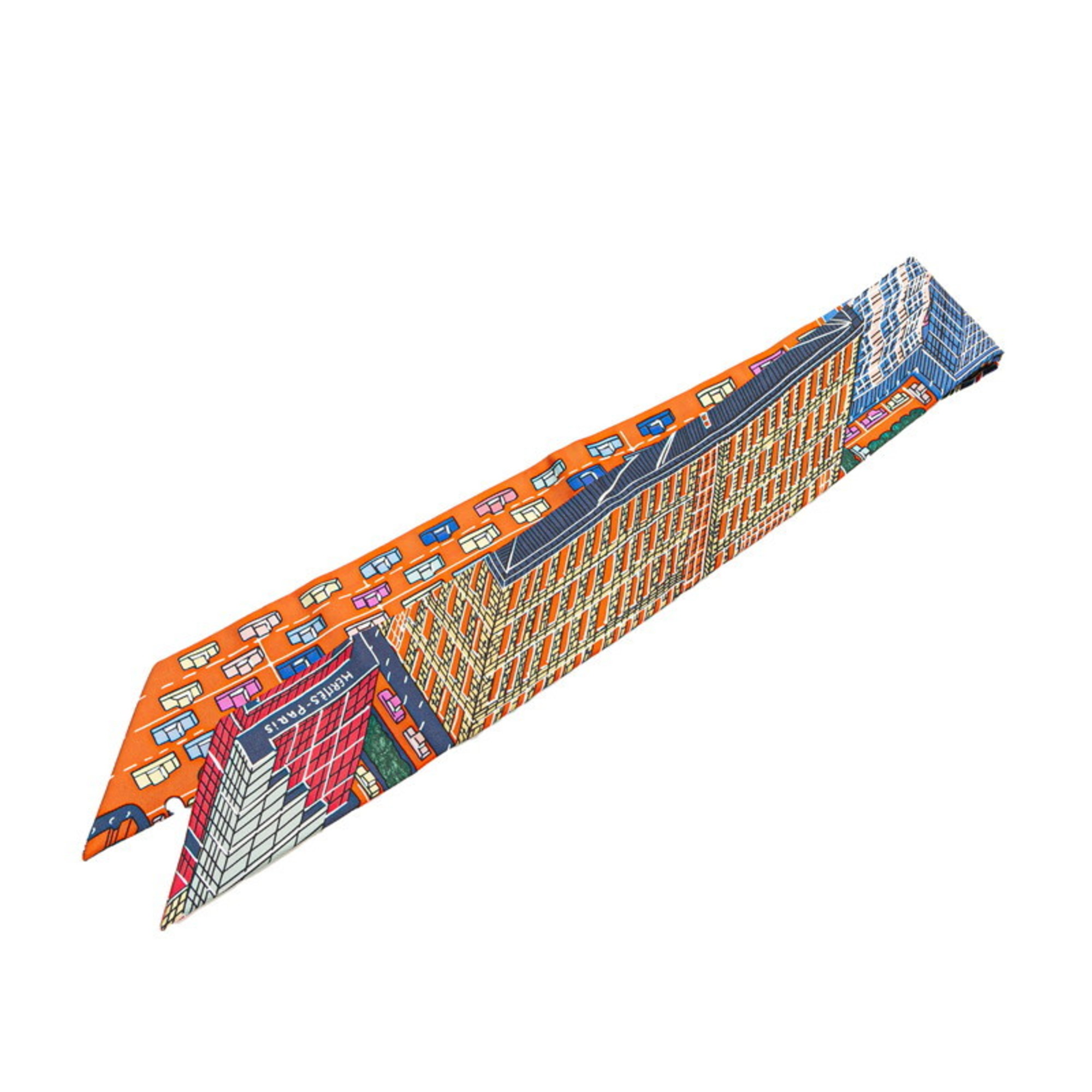 Hermes HermÃ¨s Twilly PANTIN CITY Pantin City Scarf, Orange Multicolor Silk, Women’s