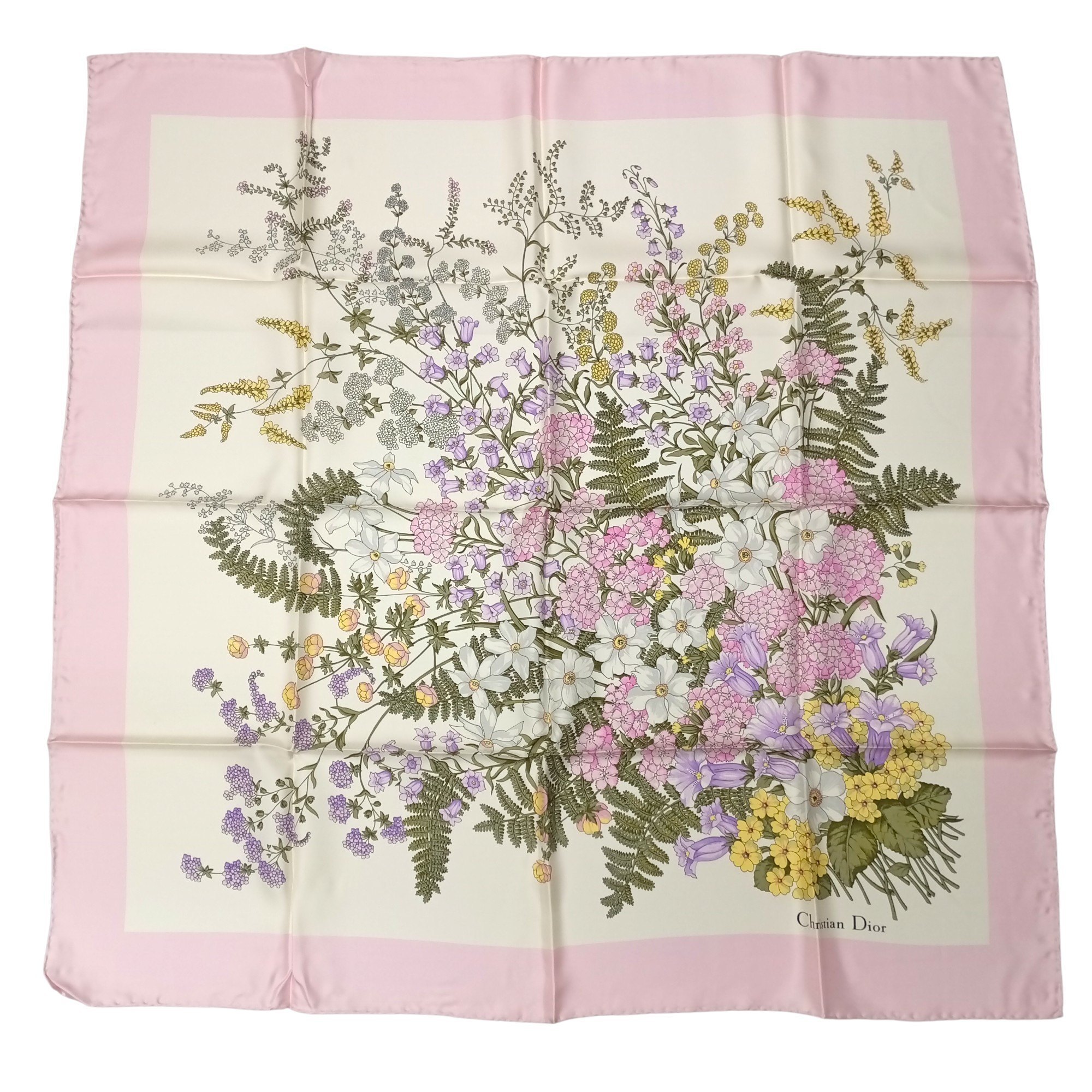 Christian Dior 100% Silk Scarf Muffler Flower Pink DIOR