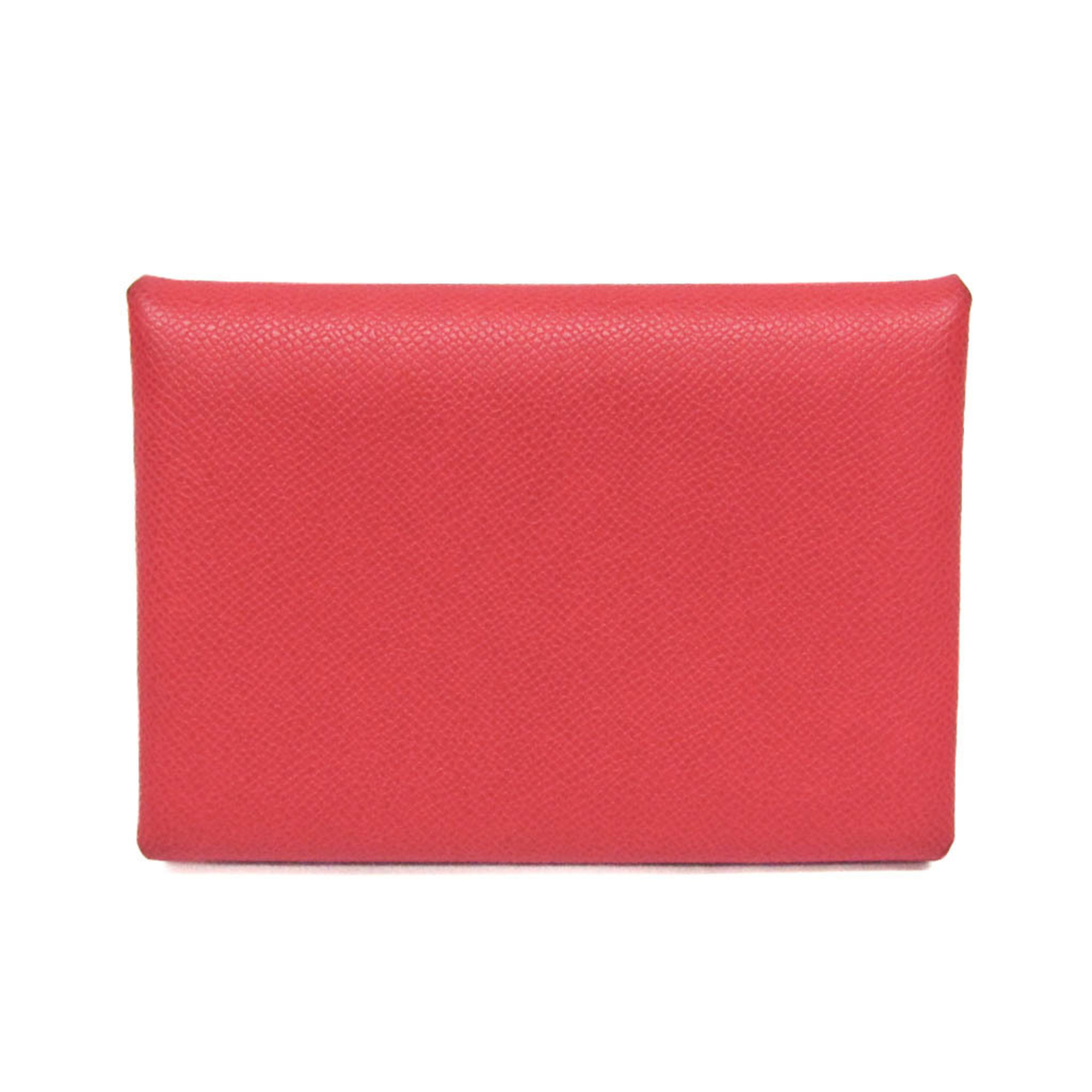 Hermes Calvi Duo Leather Card Case Ruby