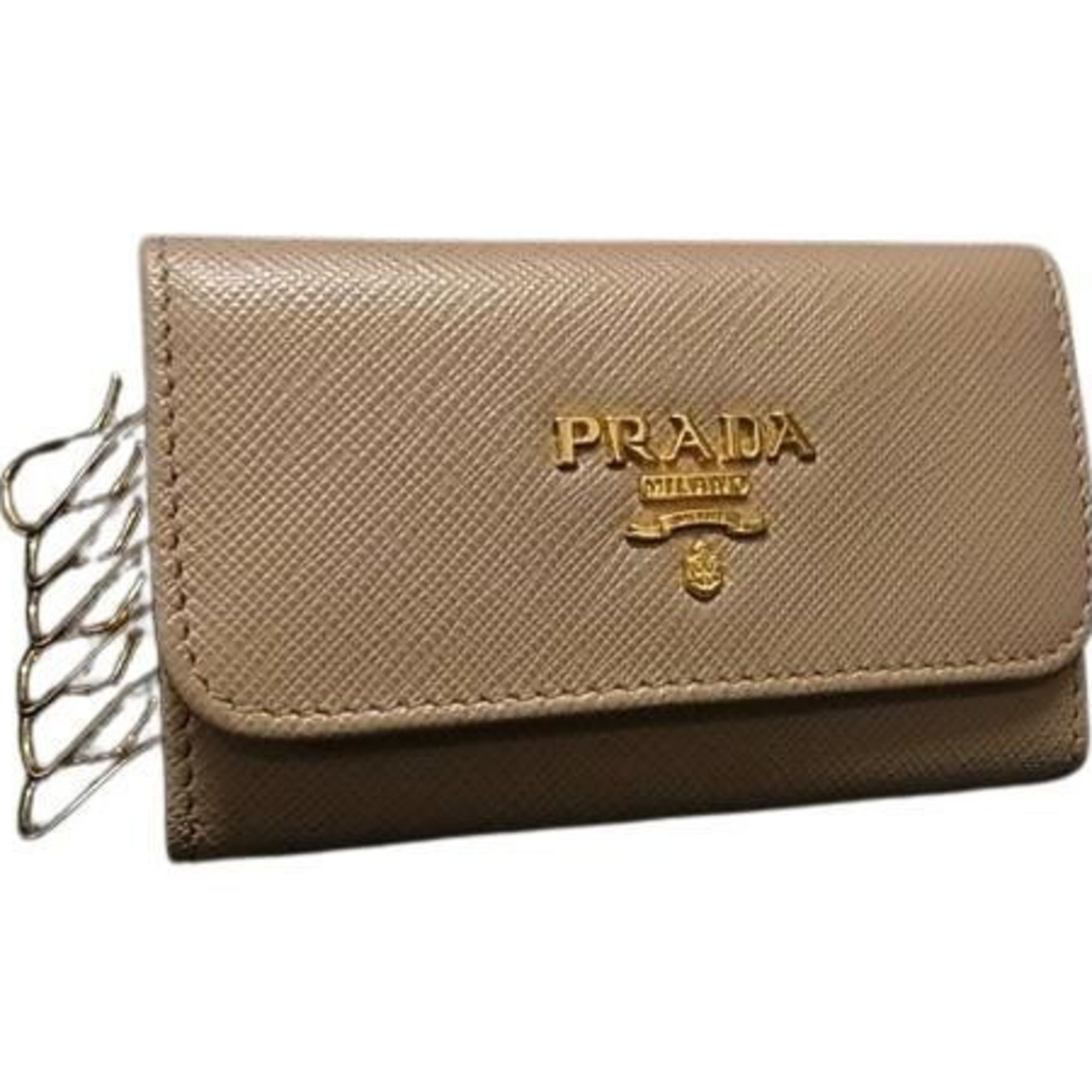 PRADA 6-Ring Key Case, 1PG222, Brown Saffiano Leather, for Men and Women