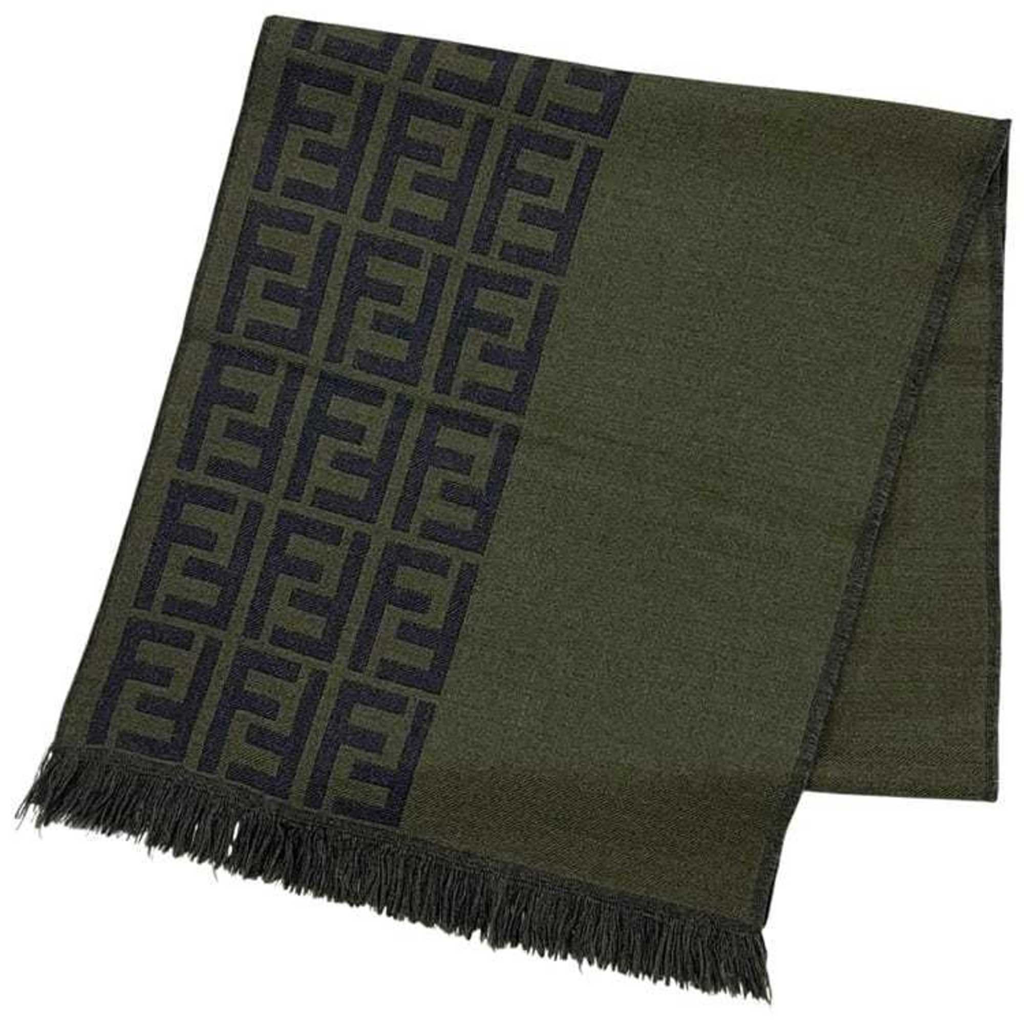 Fendi scarf ec-24554 khaki green Zucca wool 100% FENDI FF stole, lap blanket, men’s and women’s scarf,