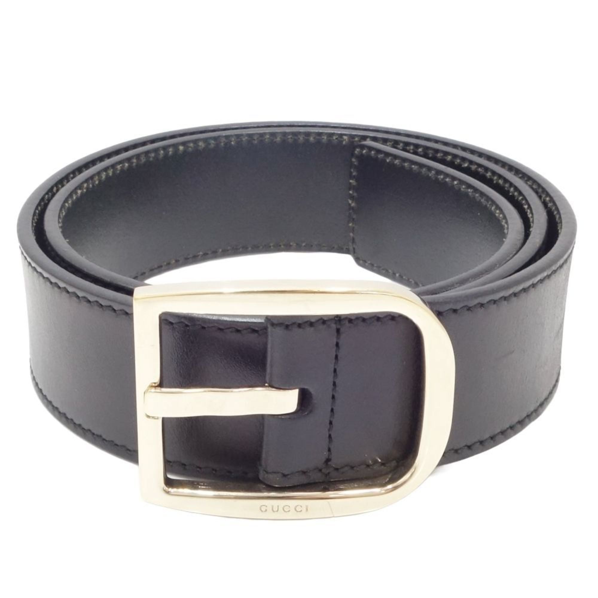 GUCCI 162934 Belt 85ãƒ»34 Leather Black 180222