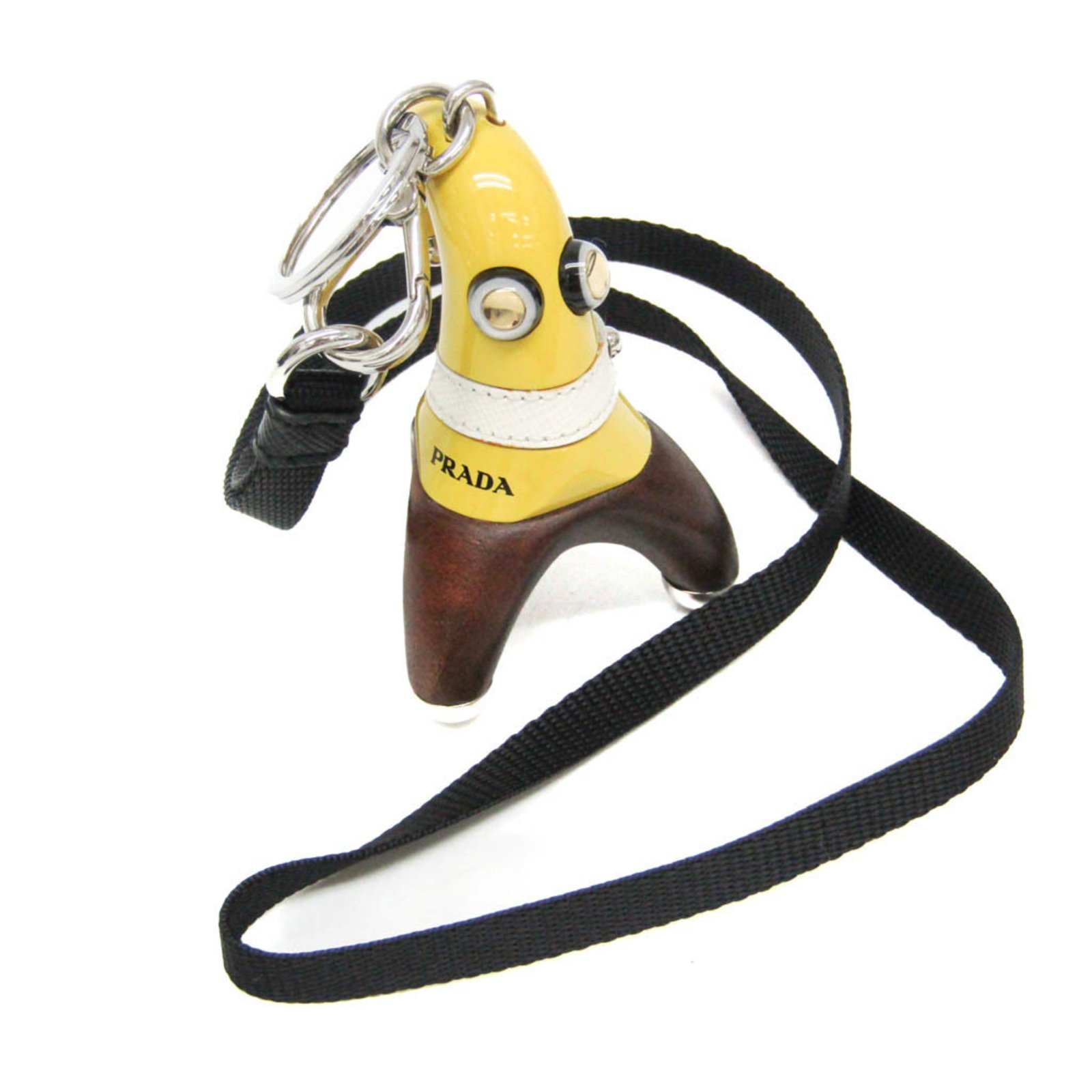 Prada Pradamaria Fiddle Charm With Strap Keyring (Brown,Yellow)