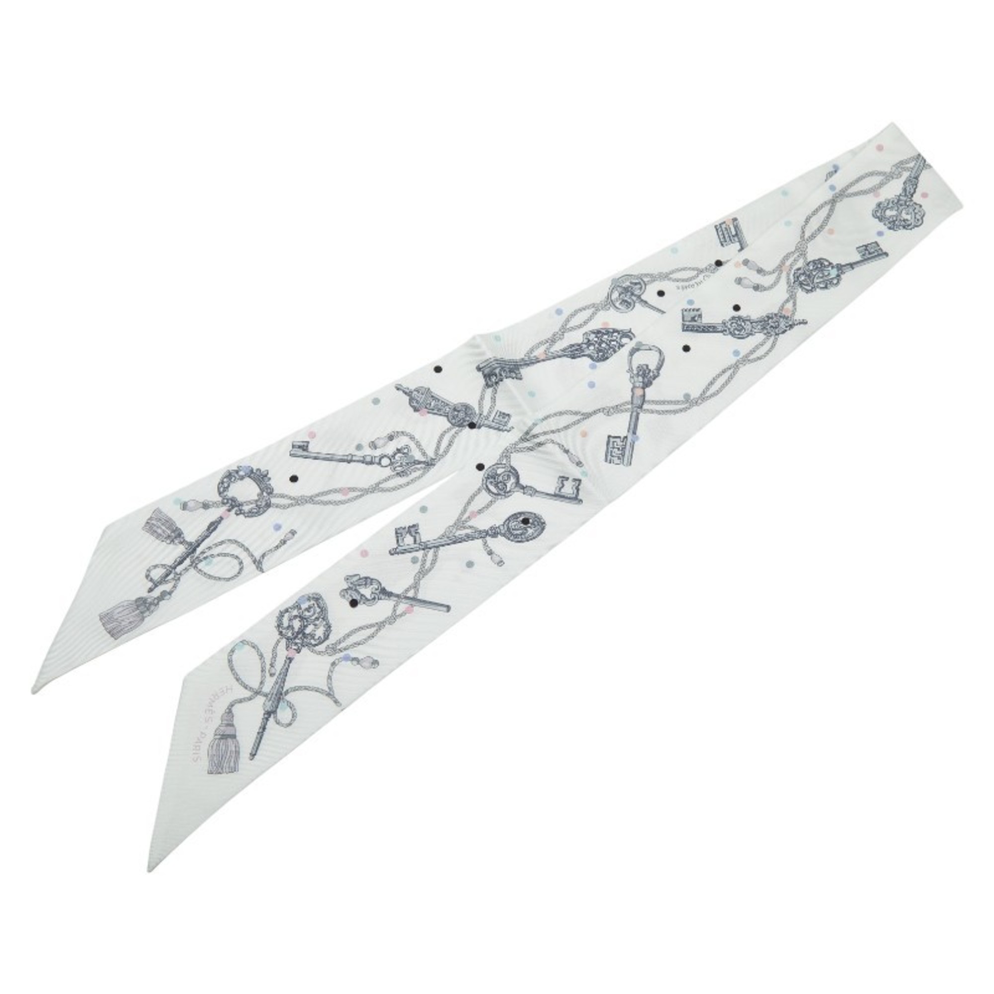 HermÃ¨s Twilly LES CLES A POIS Scarf Muffler White Multicolor Women’s HERMES