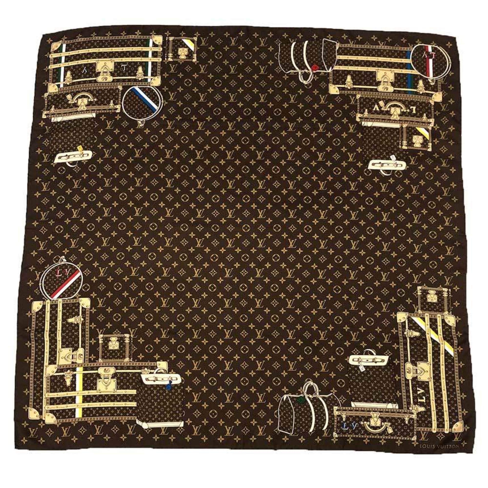 Louis Vuitton CarrÃ© Monogram Trunk Scarf/Muffler 401307, 100% Silk, Brown