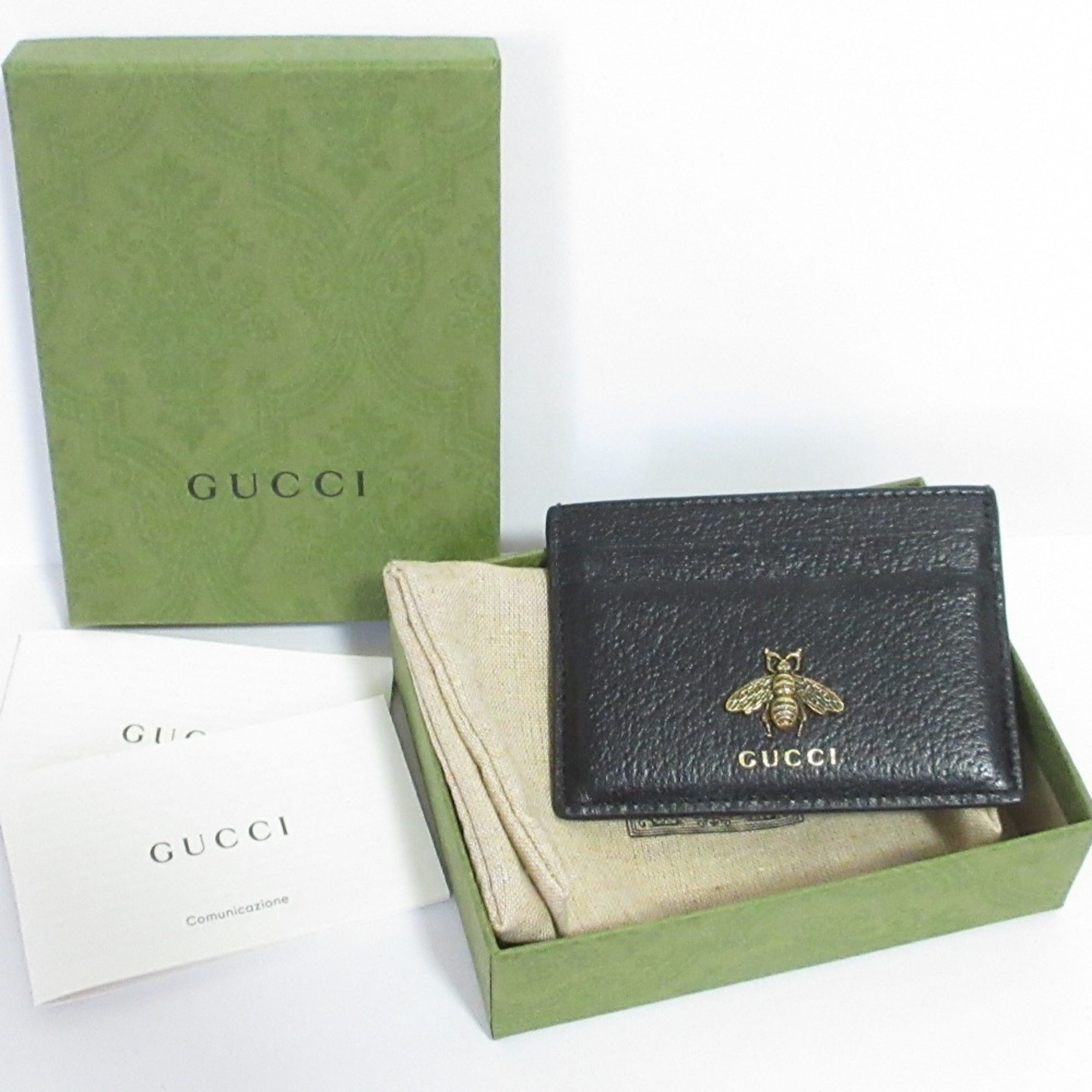 GUCCI Animalier Leather Bee Business Card Holder/Card Case/Pass Case 523685 Black for Men and Women