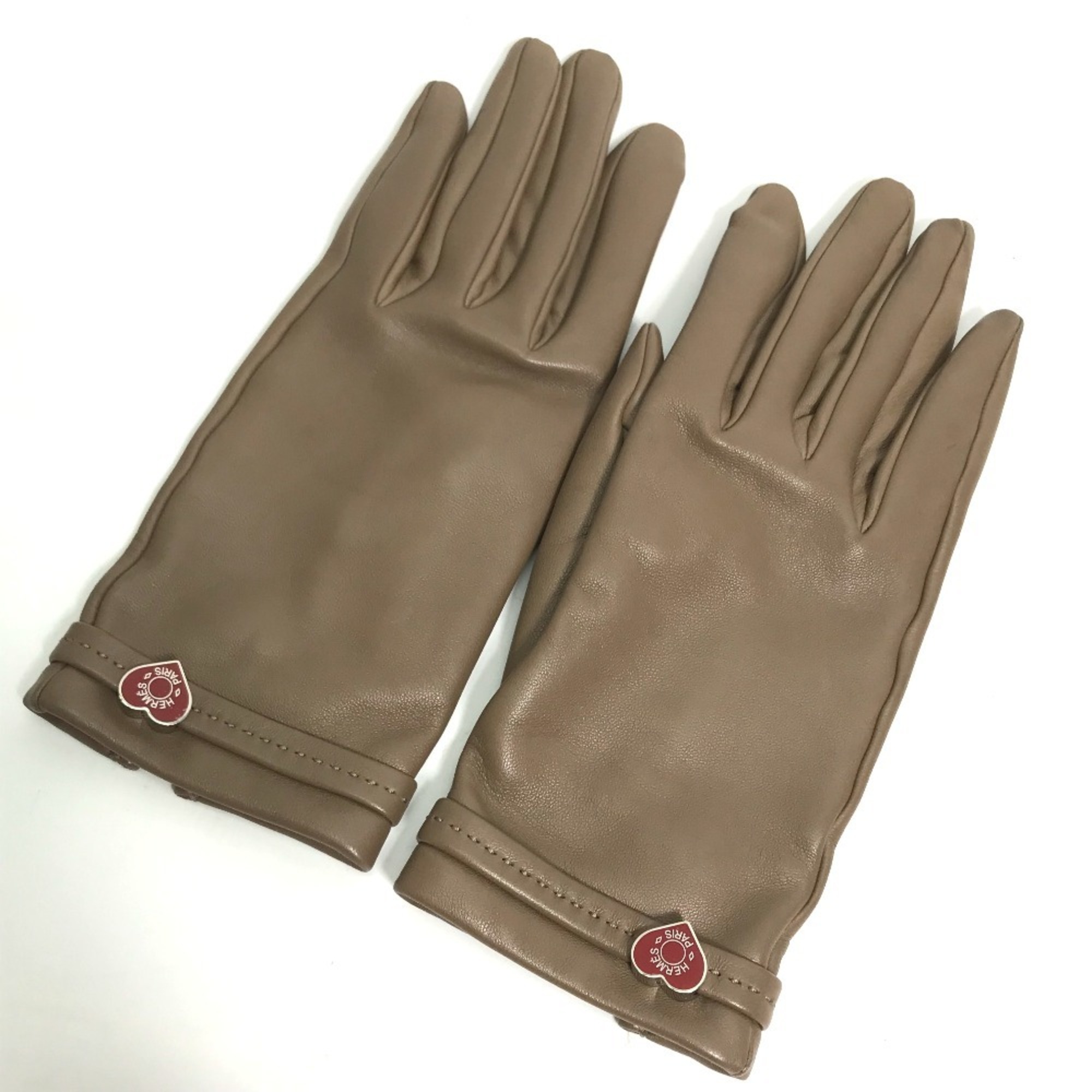 HERMES Heart Dream Love Gloves, Women’s Lambskin Leather, Etoupe, Gray