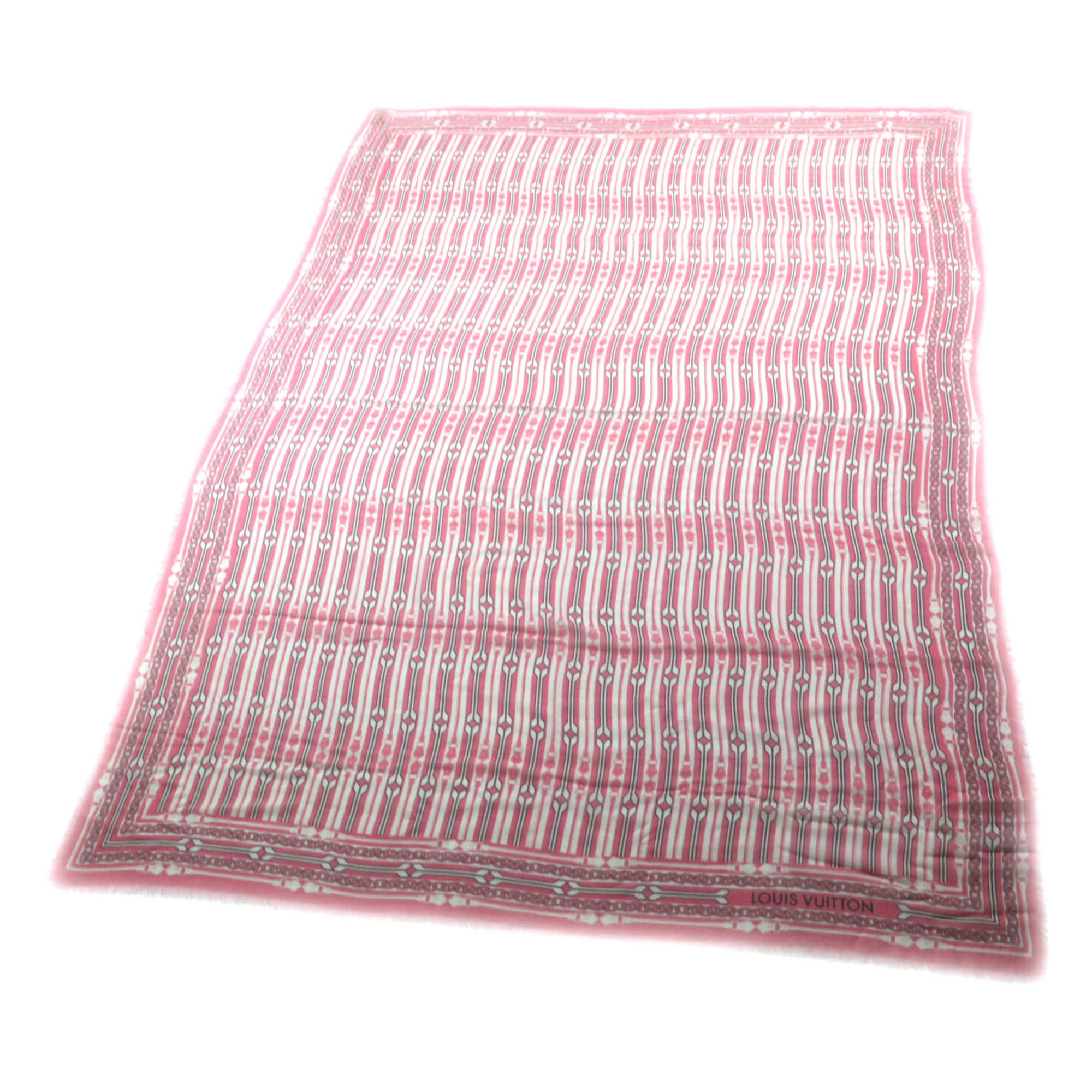 LOUIS VUITTON M78730 100% Cashmere Fringed Logo Design Large Stole/Shawl Pink with Box Made in Italy Authentic Women’s