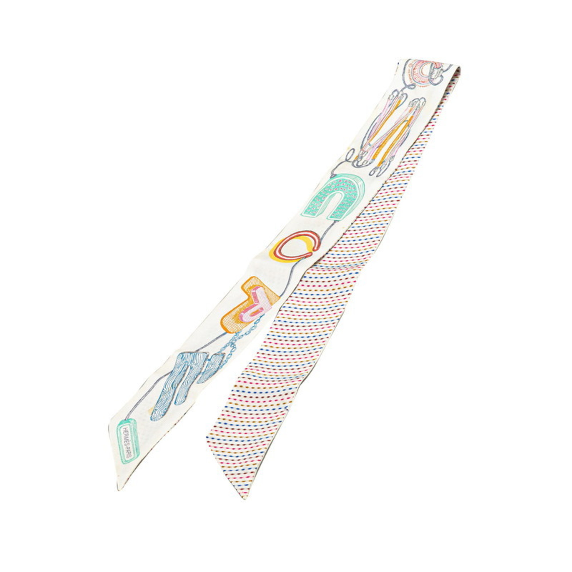 Hermes Twilly Chevaloscope Neon Scarf Muffler White Multicolor Silk Women’s HERMES