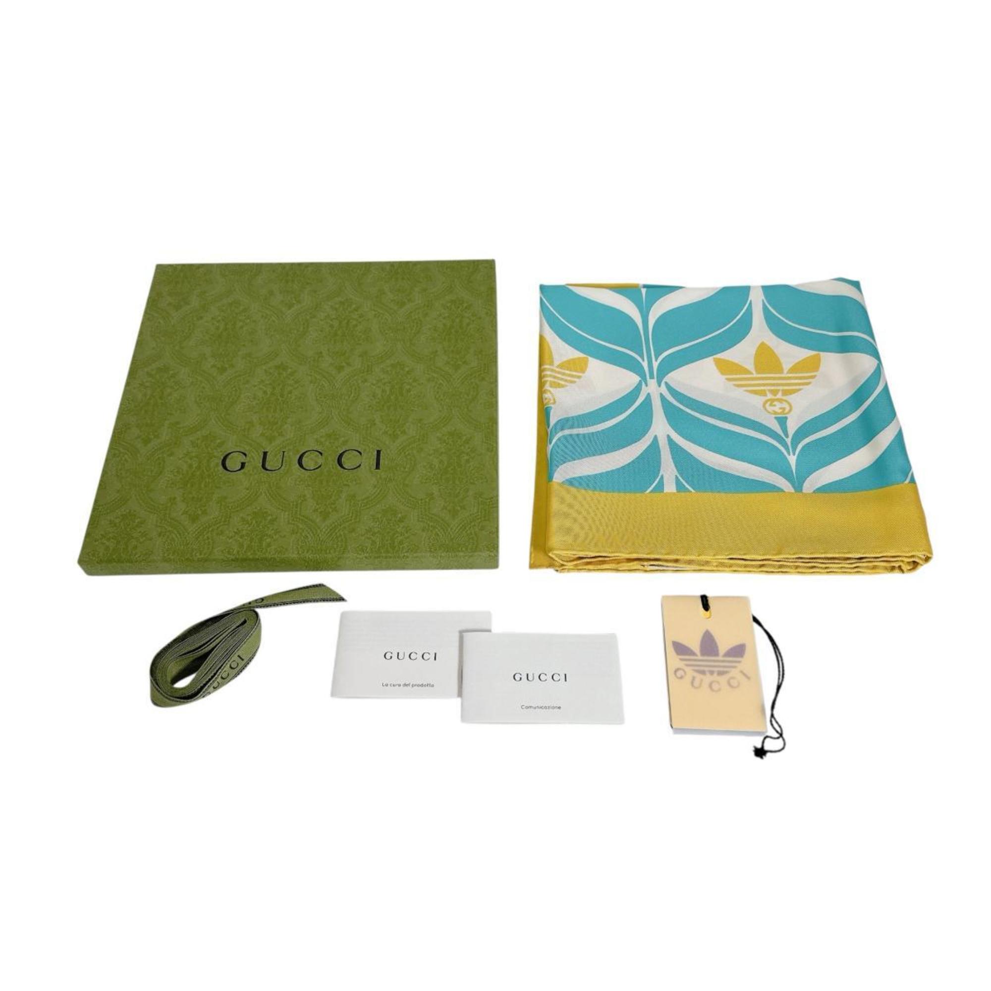 Gucci Scarf, 100% Silk, Adidas Collaboration, 716092, Yellow x Blue