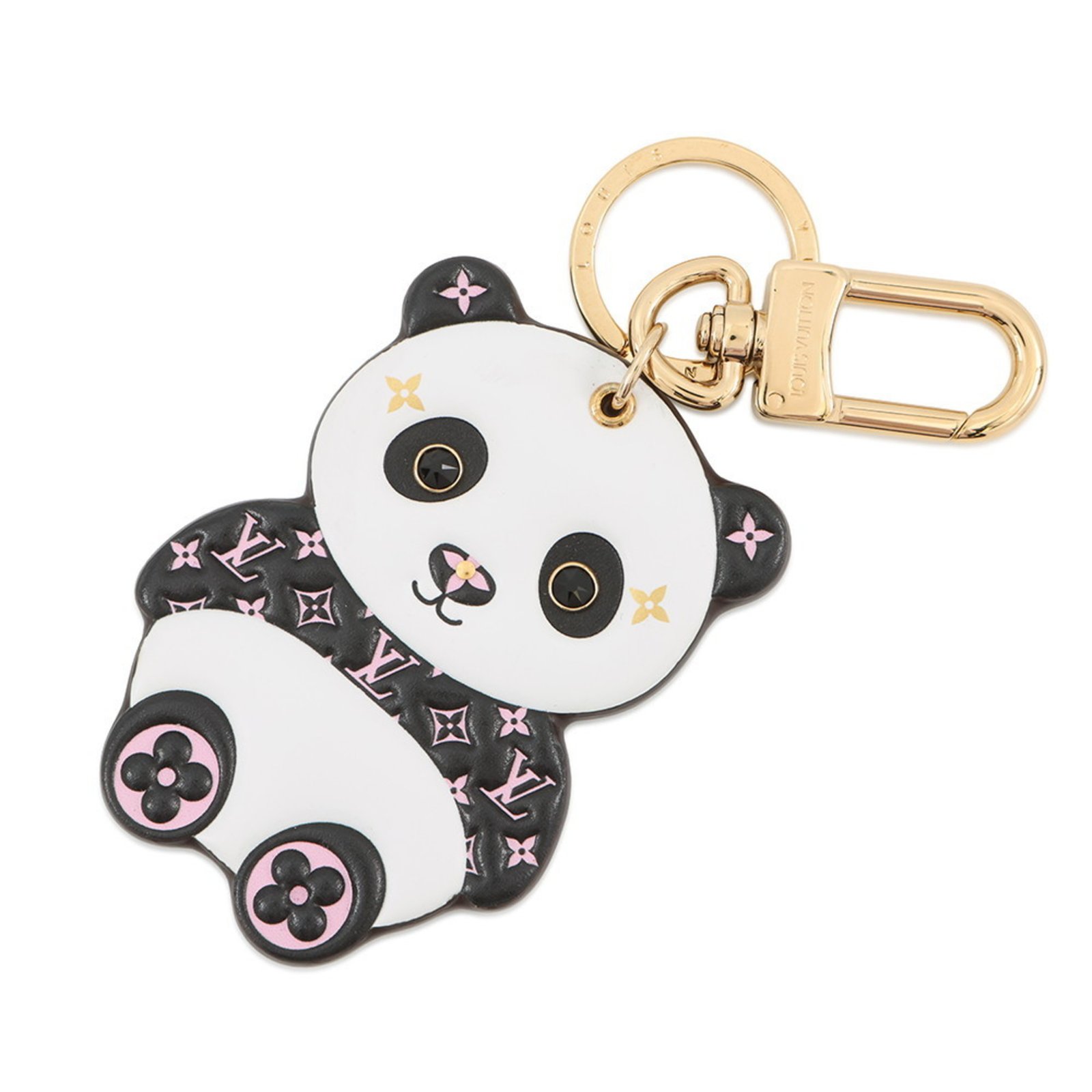 Louis Vuitton Monogram Leather Porte-ClÃ©s Keychain with LV Panda Charm, M63094, Black