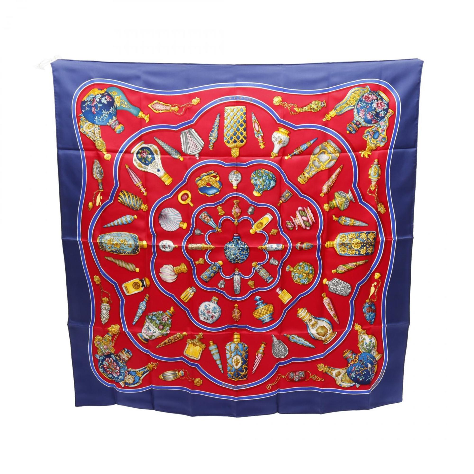 Hermes HermÃ¨s CarrÃ© 90 “Qu Importe Le Flacon” Silk Scarf for Women, Navy, Red, and Multicolor
