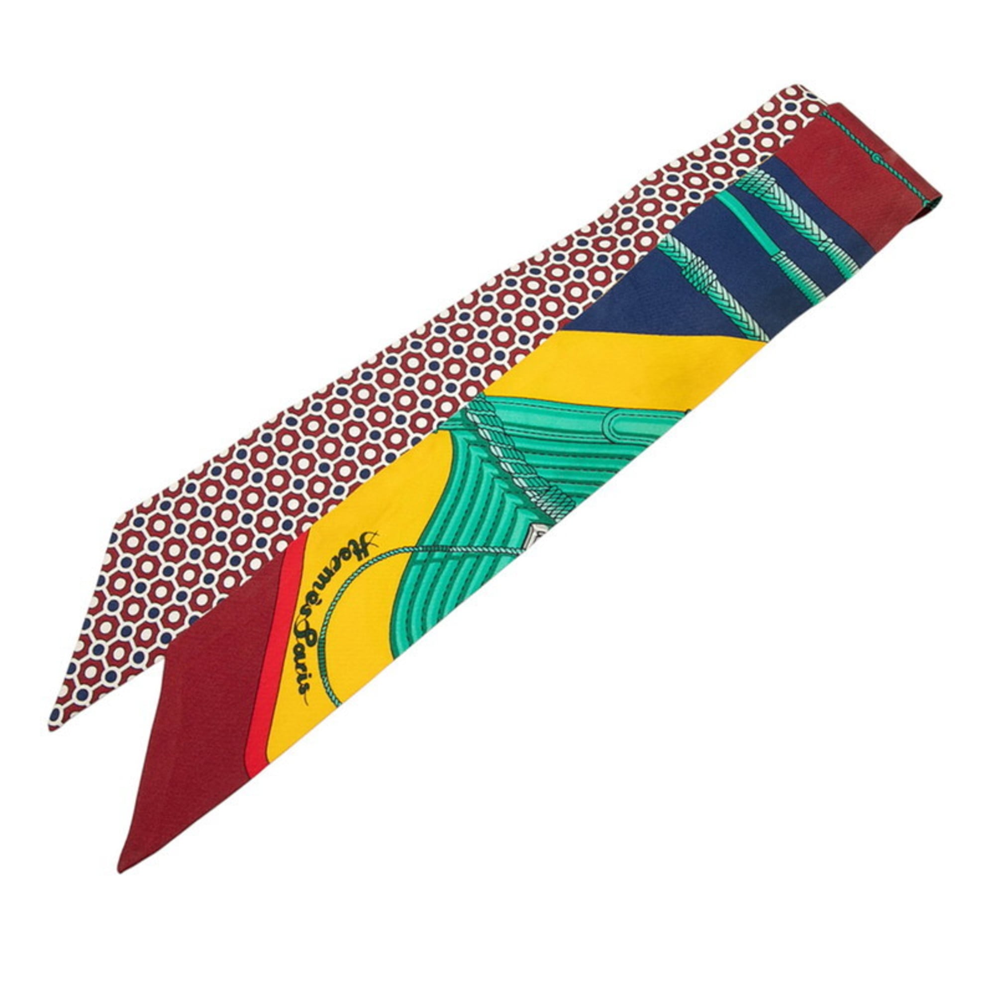 Hermes HermÃ¨s Twilly CLIC CLAC MODERN CANNAGE Scarf, Red Multicolor Silk, Women’s