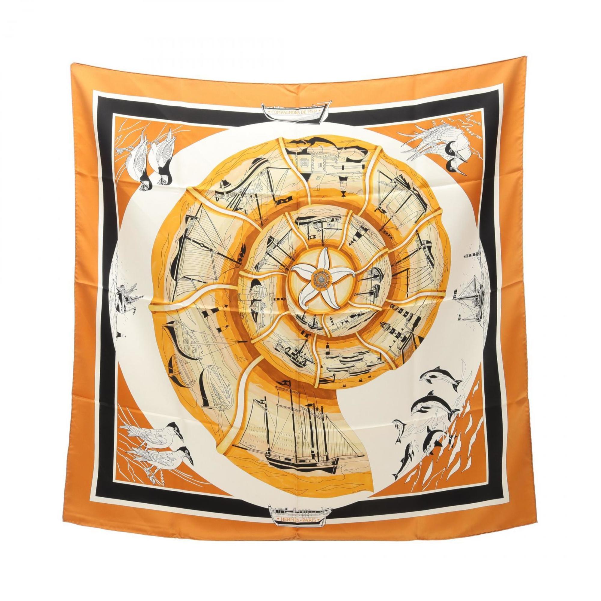 HermÃ¨s HERMES CarrÃ© 90 COMPAGNONS DE MER Silk Scarf for Women in Brown Multicolor