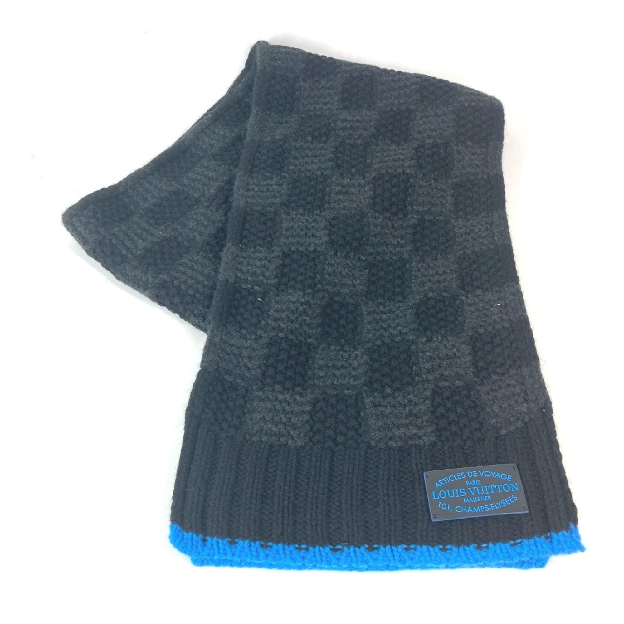 LOUIS VUITTON M75904 Damier Bicolor Echarpe Helsinki Taiga Articles de Voyage Leather Tag Scarf Cashmere Men’s Black