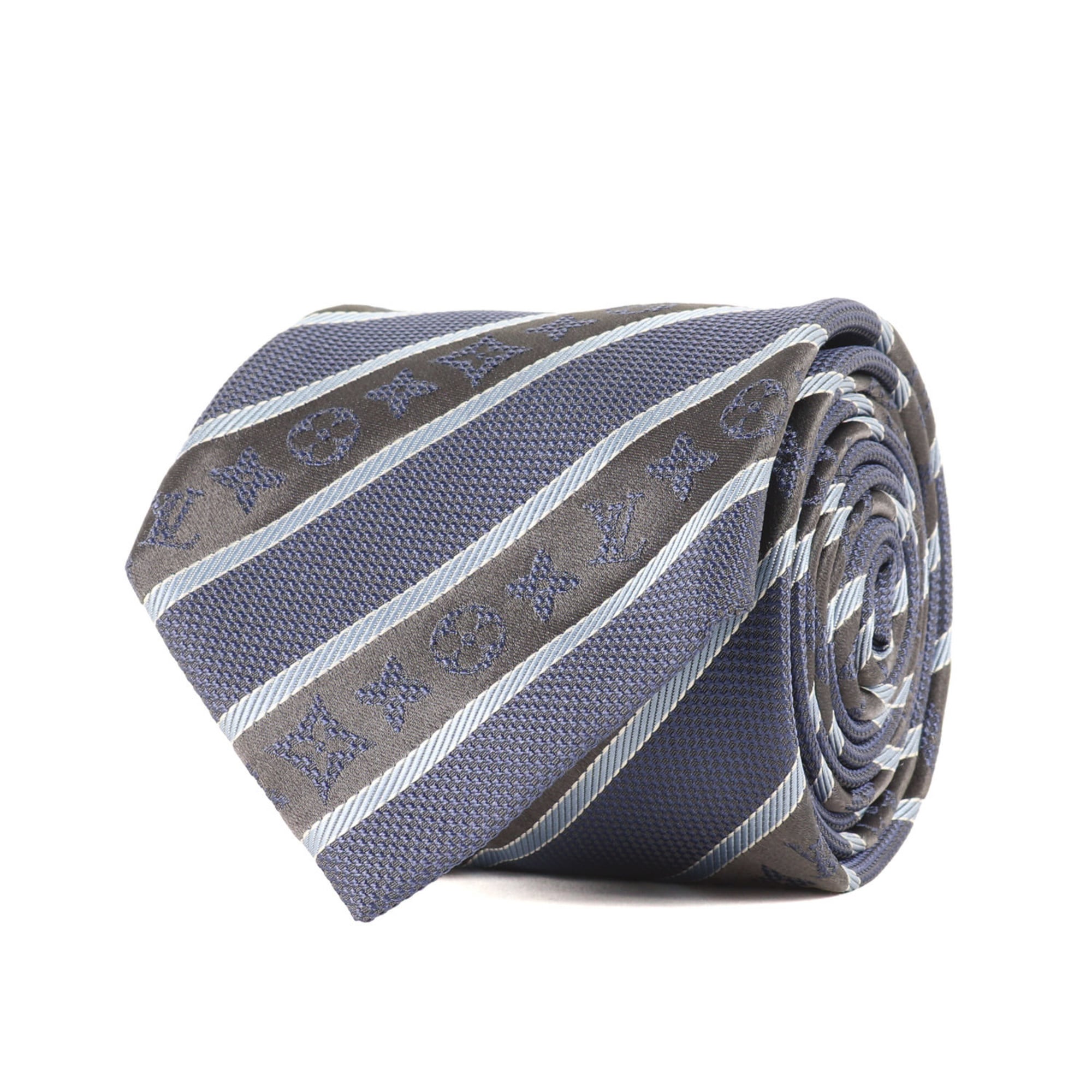 LOUIS VUITTON Monogram Regimental Silk Cravate Blue Men’s Tie K4615