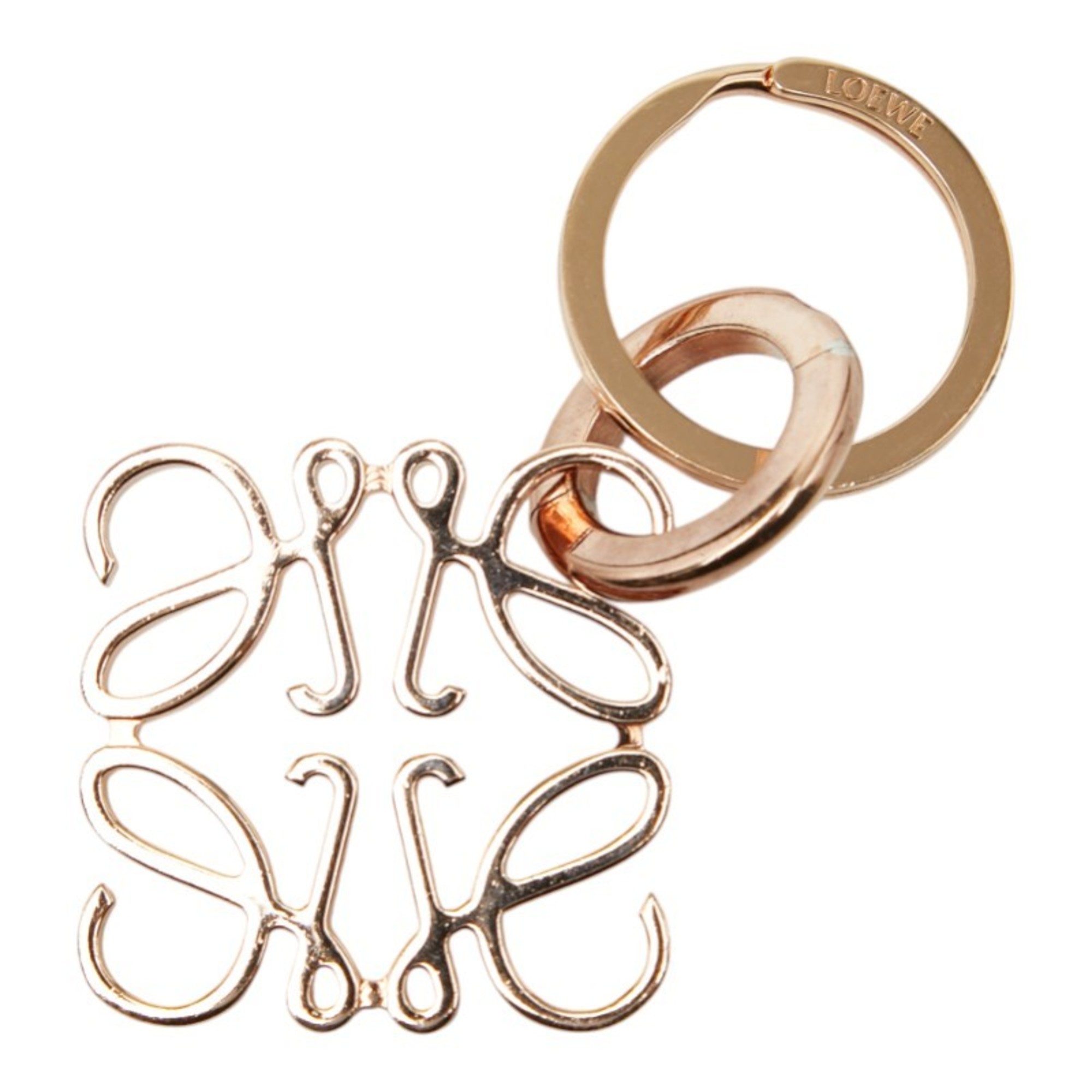 LOEWE Anagram Charm Key Ring Keychain Pink Gold Plated Women’s