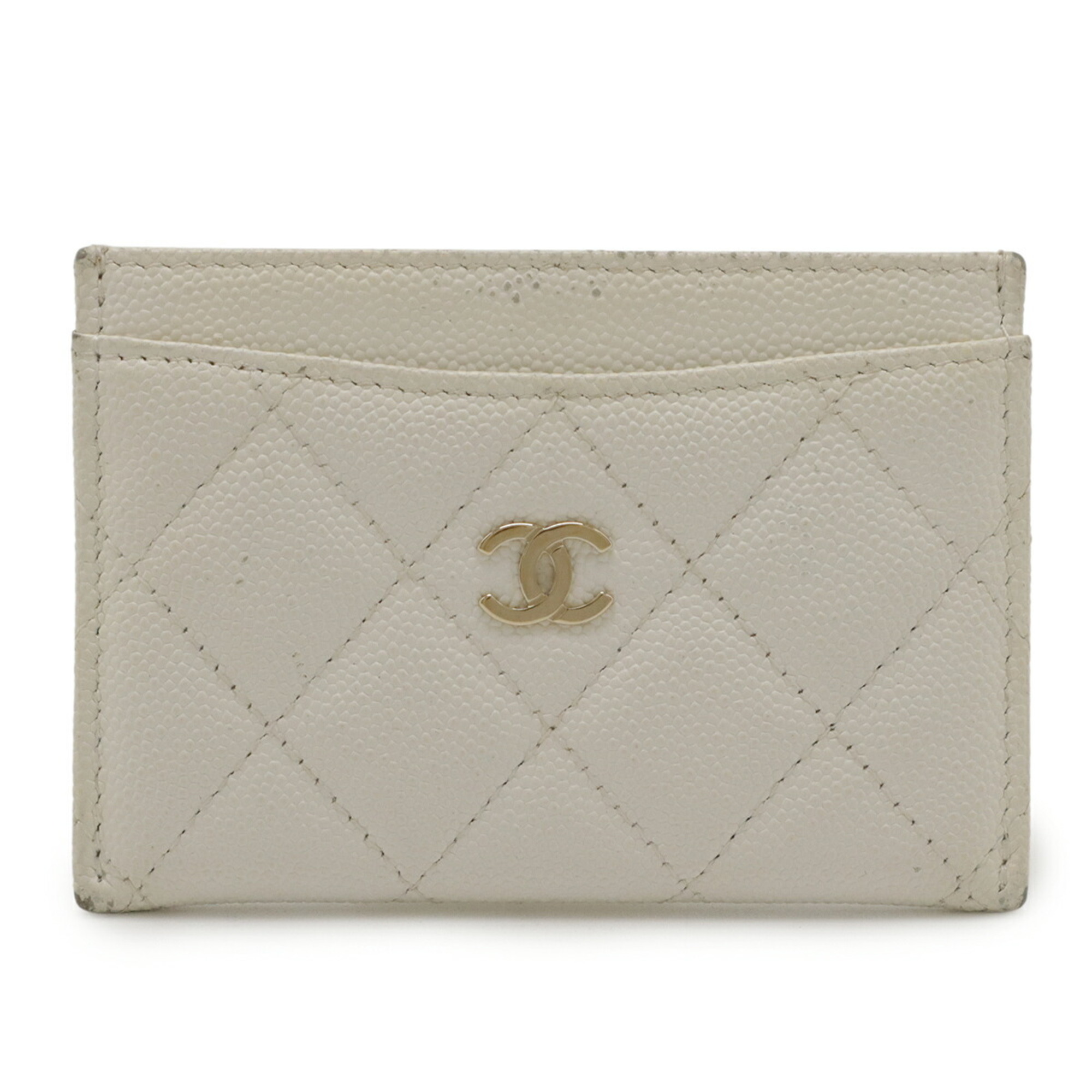 CHANEL Matelasse Classic Card Case with Coco Mark, Business Holder, Grained Calfskin and Caviar Leather, White, AP0213