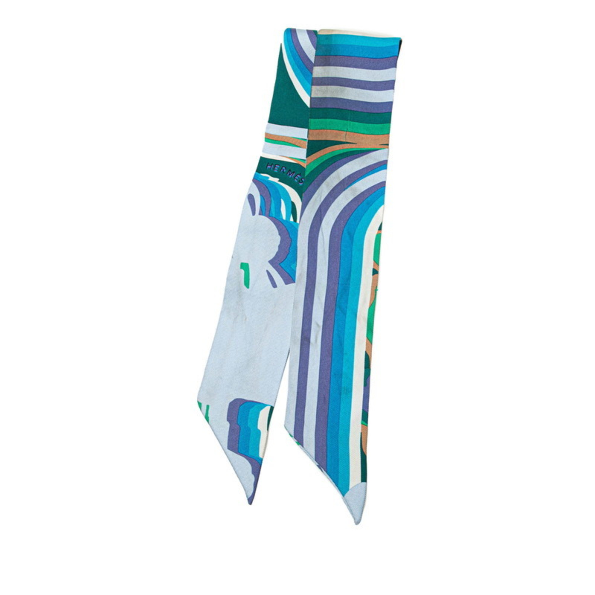 HermÃ¨s Twilly Brides de Gala Shadow Scarf, Green, Blue, Multicolor, Silk, Women’s, HERMES