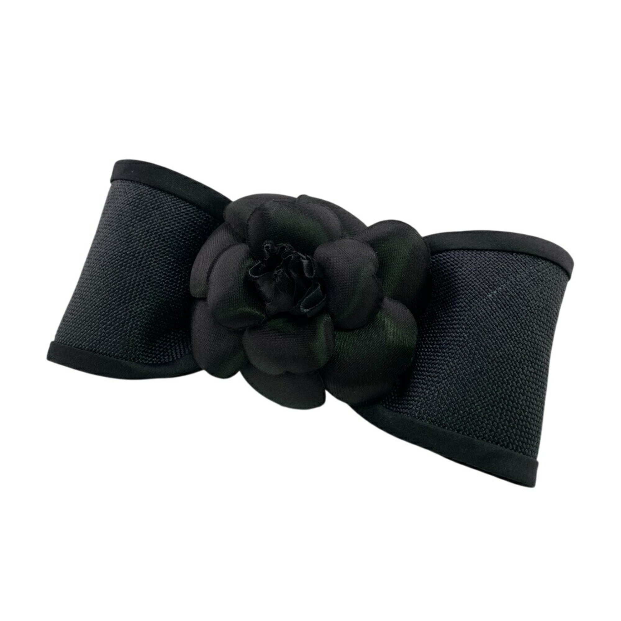 CHANEL Camellia Hair Barrette, Black, Women’s