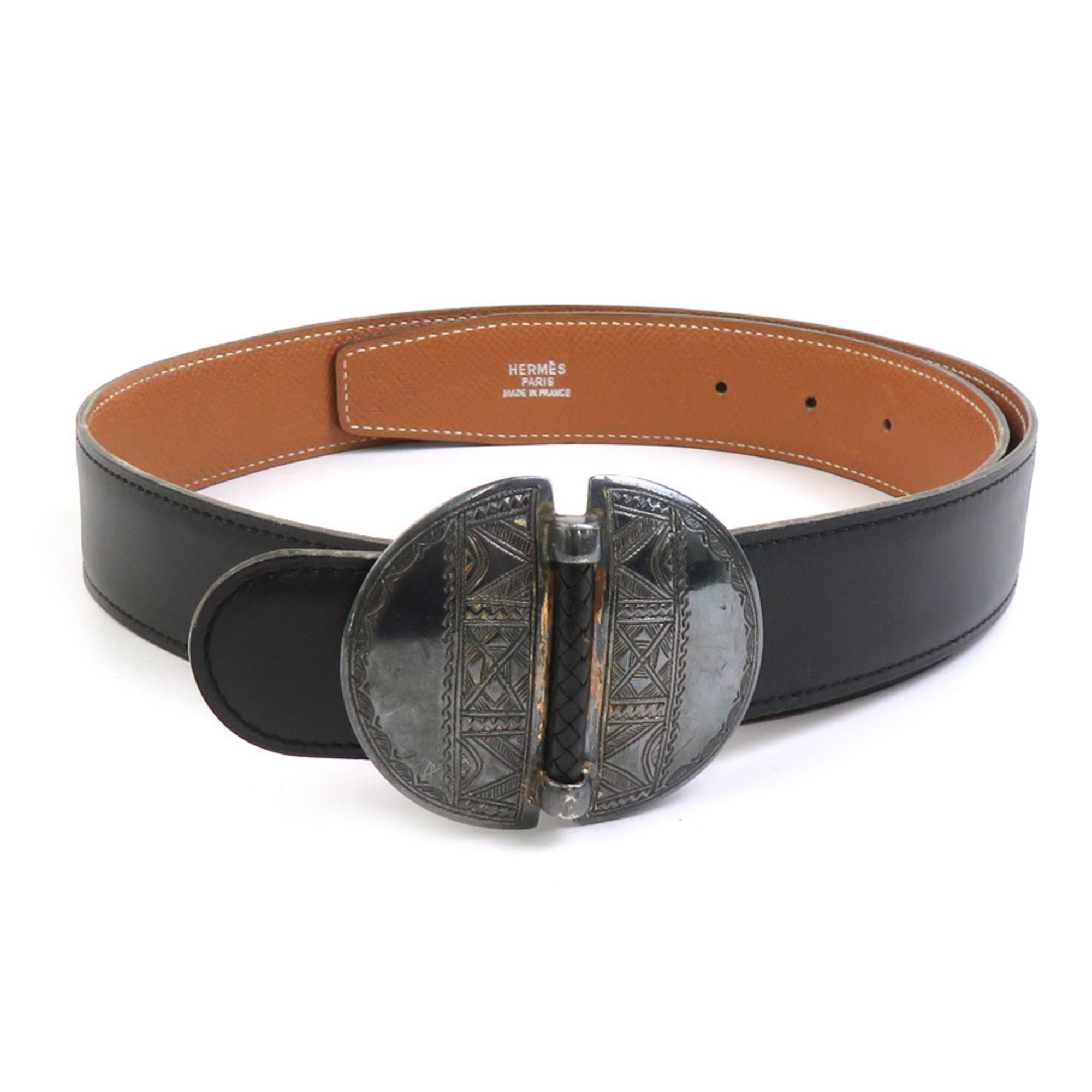 Hermes HermÃ¨s Touareg Belt, Leather, Metal, Black, Brown, Men’s, e60623a