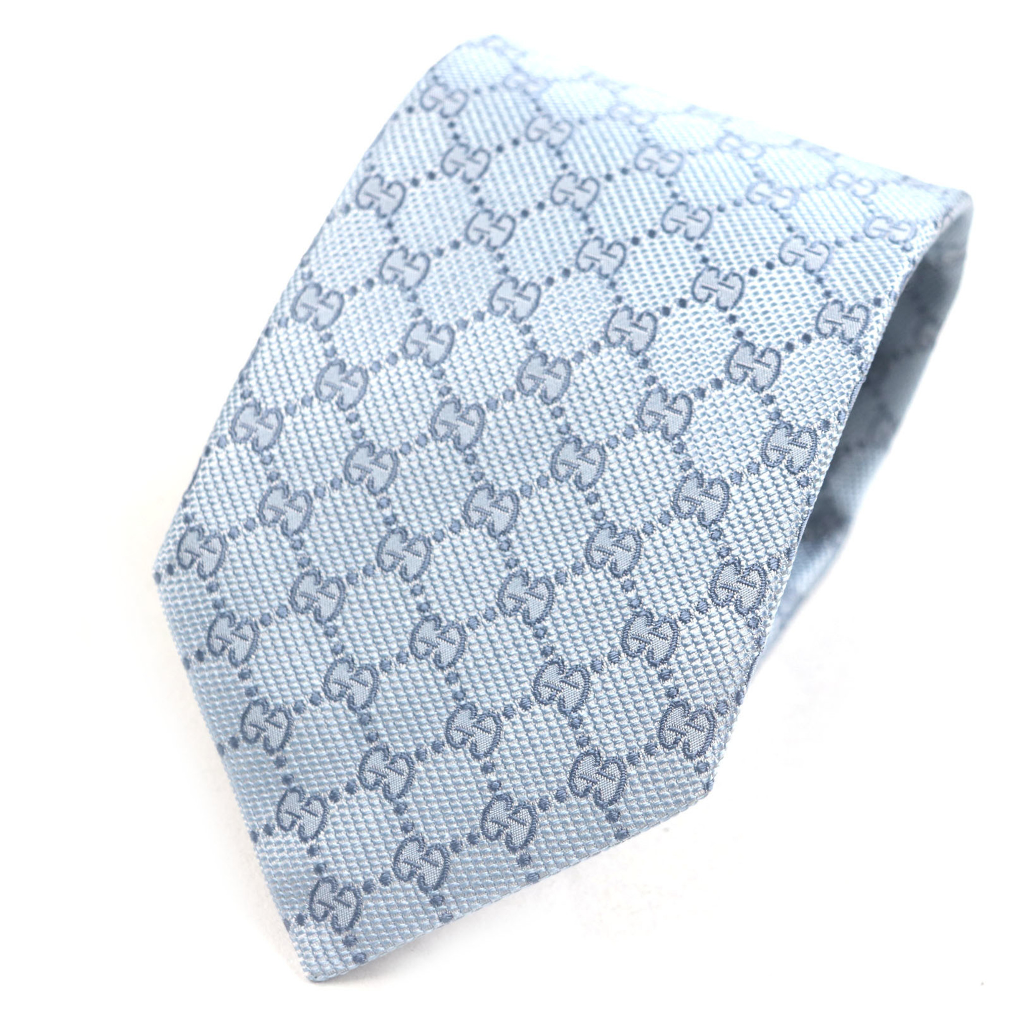GUCCI 562827 100% Silk Cravate GG Print Necktie, Light Blue, with Box, Made in Italy, Authentic, Men’s Business Wear