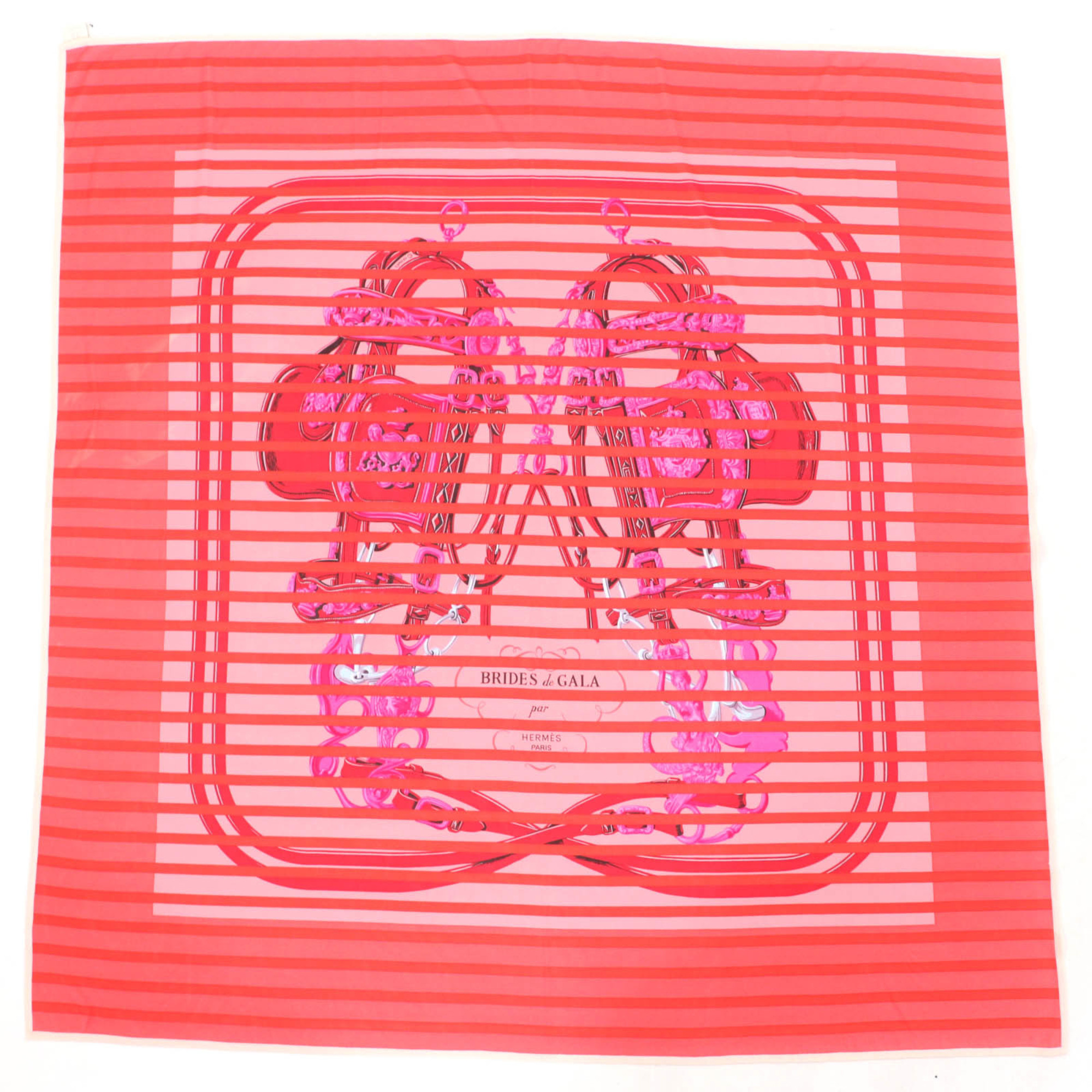HERMES BRIDES de GALA formal bridle, 100% silk scarf, red, made in France, for women