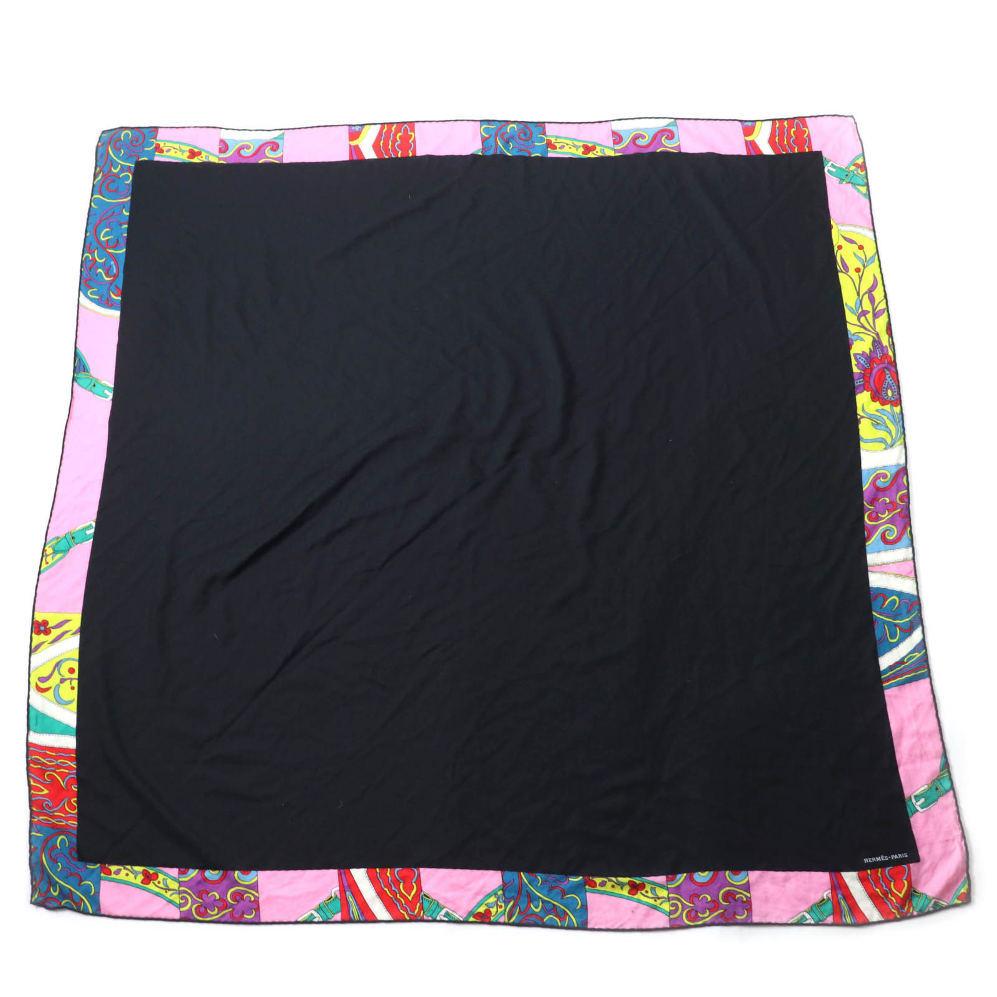 HERMES CarrÃ© GiÃ©en Amazonian Festival cashmere and silk shawl with logo all-over print. Available in black multicolor. Made France. Women’s.