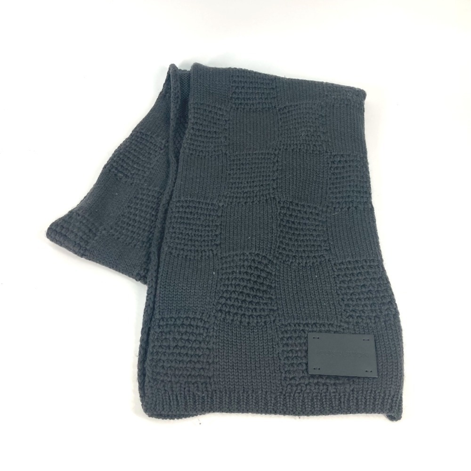 LOUIS VUITTON Damier Wool Scarf, Men’s, Gray, Leather Tag