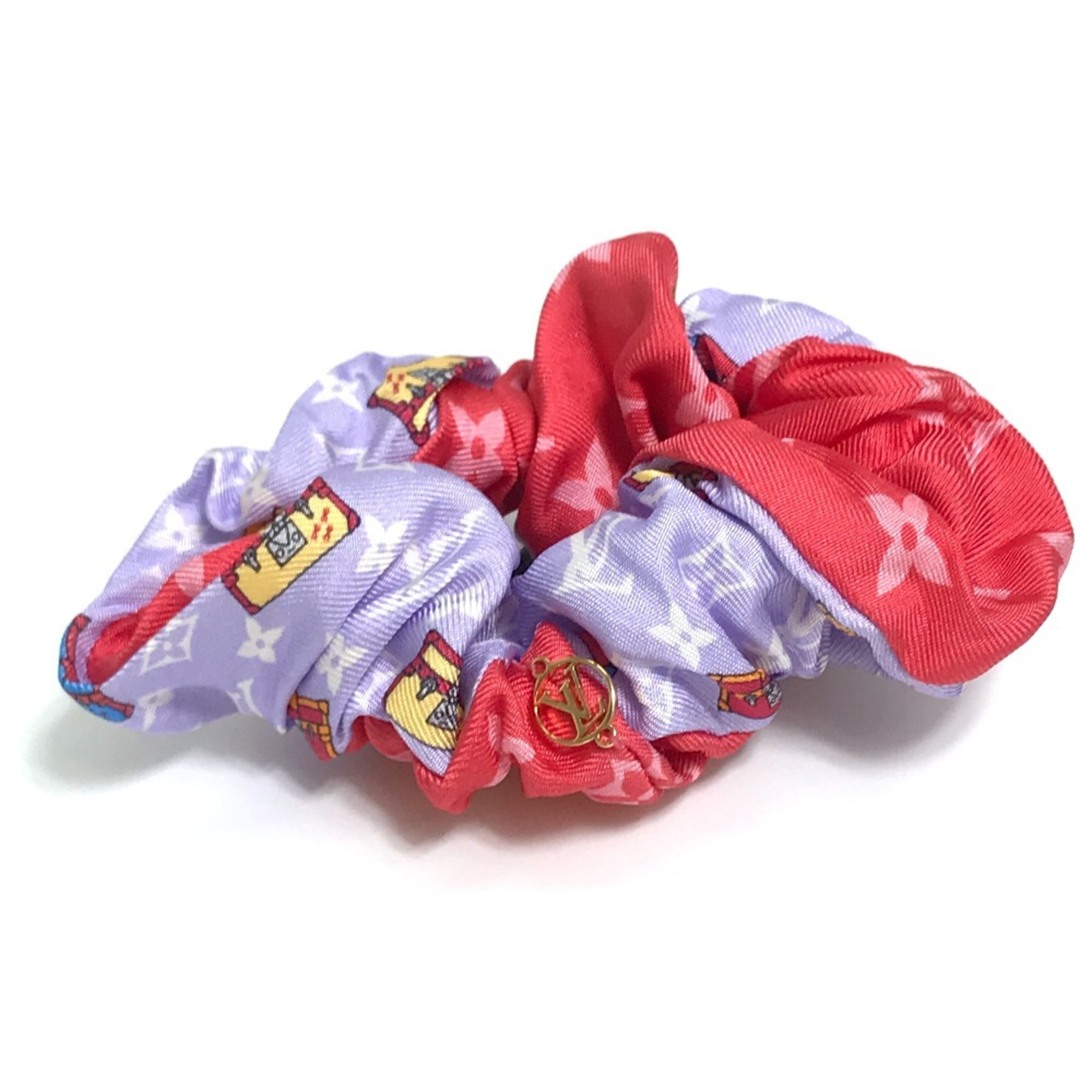 LOUIS VUITTON M77692 Scrunchie Set, Mar Hair Scrunchie, Silk, Women’s, Red x Purple